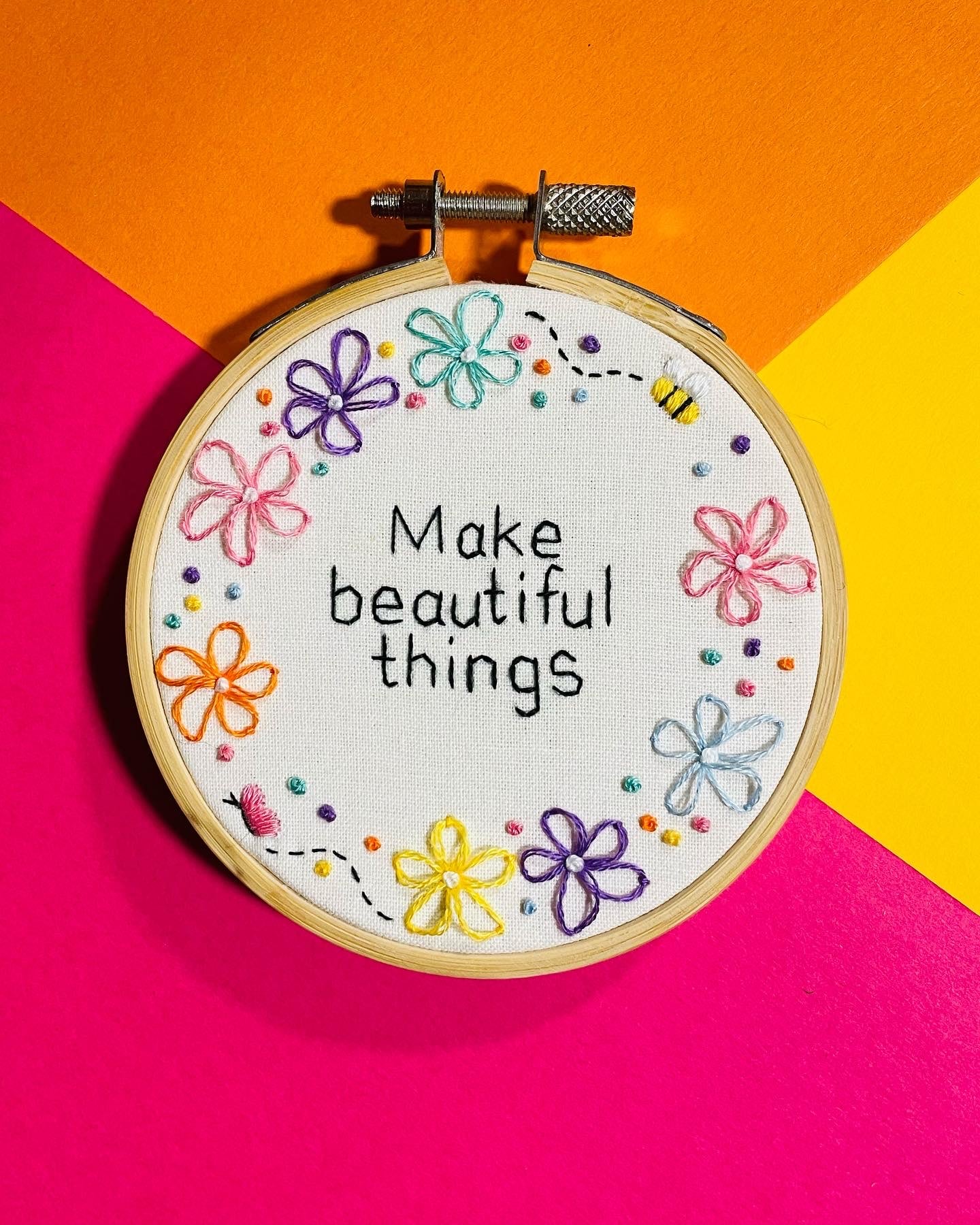 Hand embroidered hoop wall hanging
