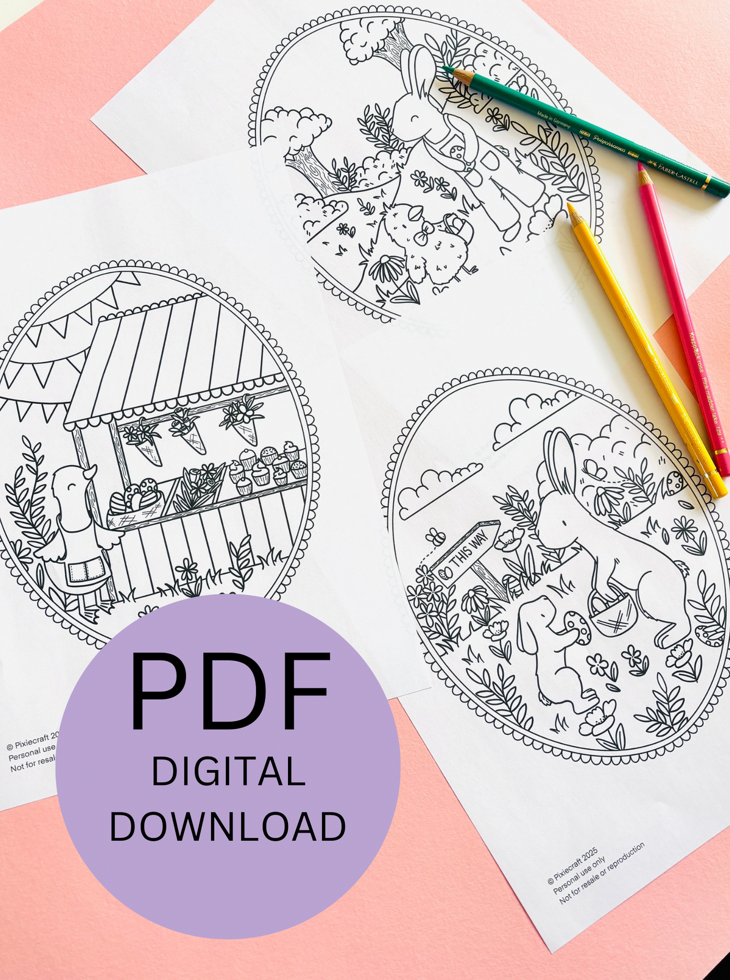 Easter Animals Colouring Pages: Instant Download Set of 3