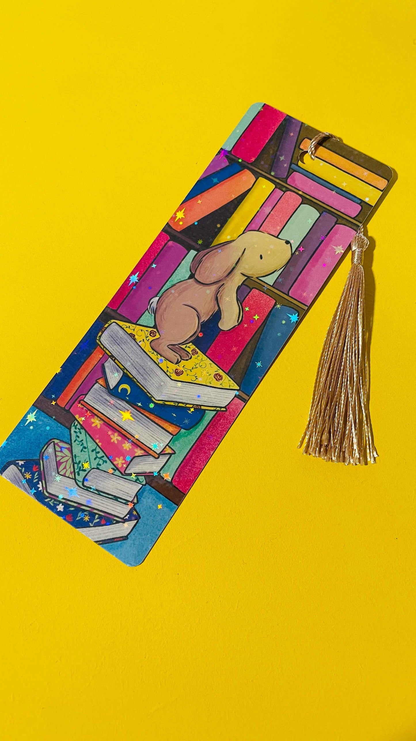 Library Bunny Rainbow Holographic Bookmark