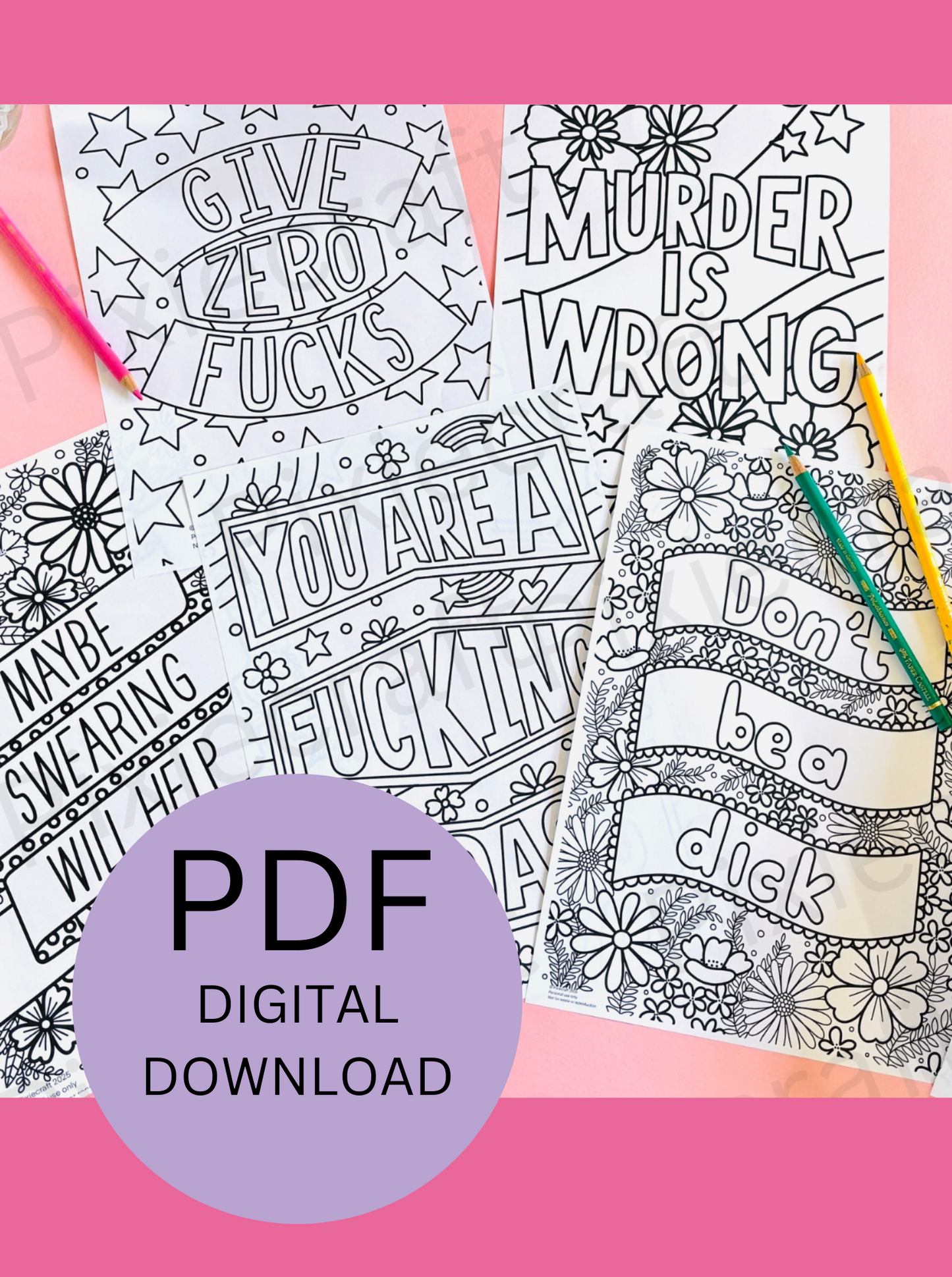 Sweary Affirmations PDF Adult Colouring Pages: Instant Digital Download