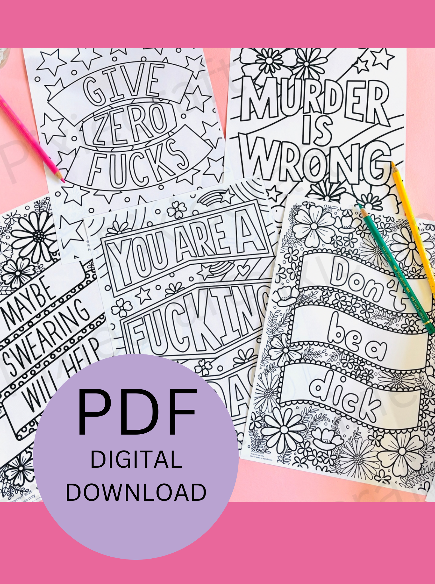 Sweary Affirmations PDF Adult Colouring Pages: Instant Digital Download