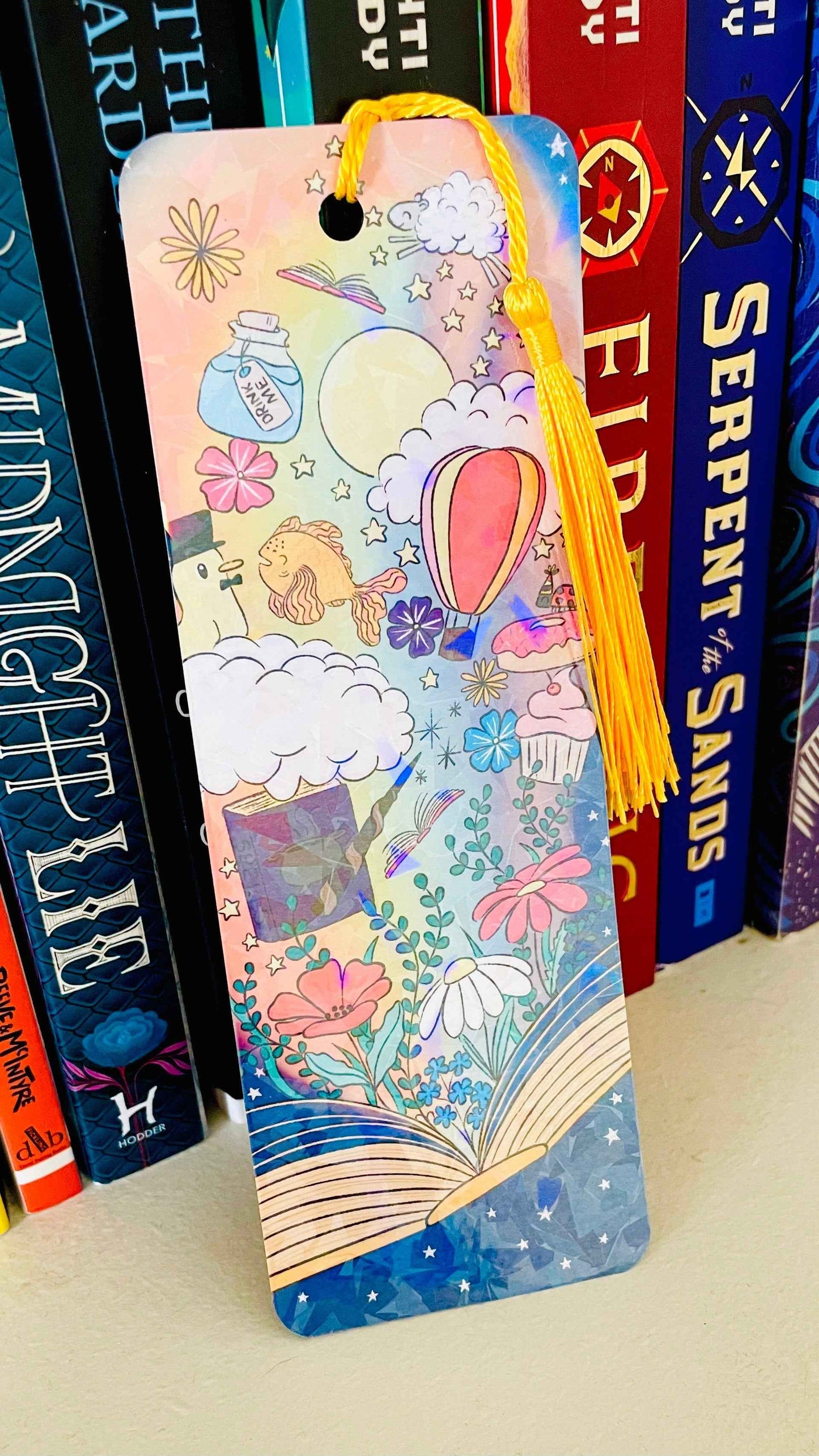 Bookish Handmade Bookmark- Cute Holographic Bookmark with Tassel