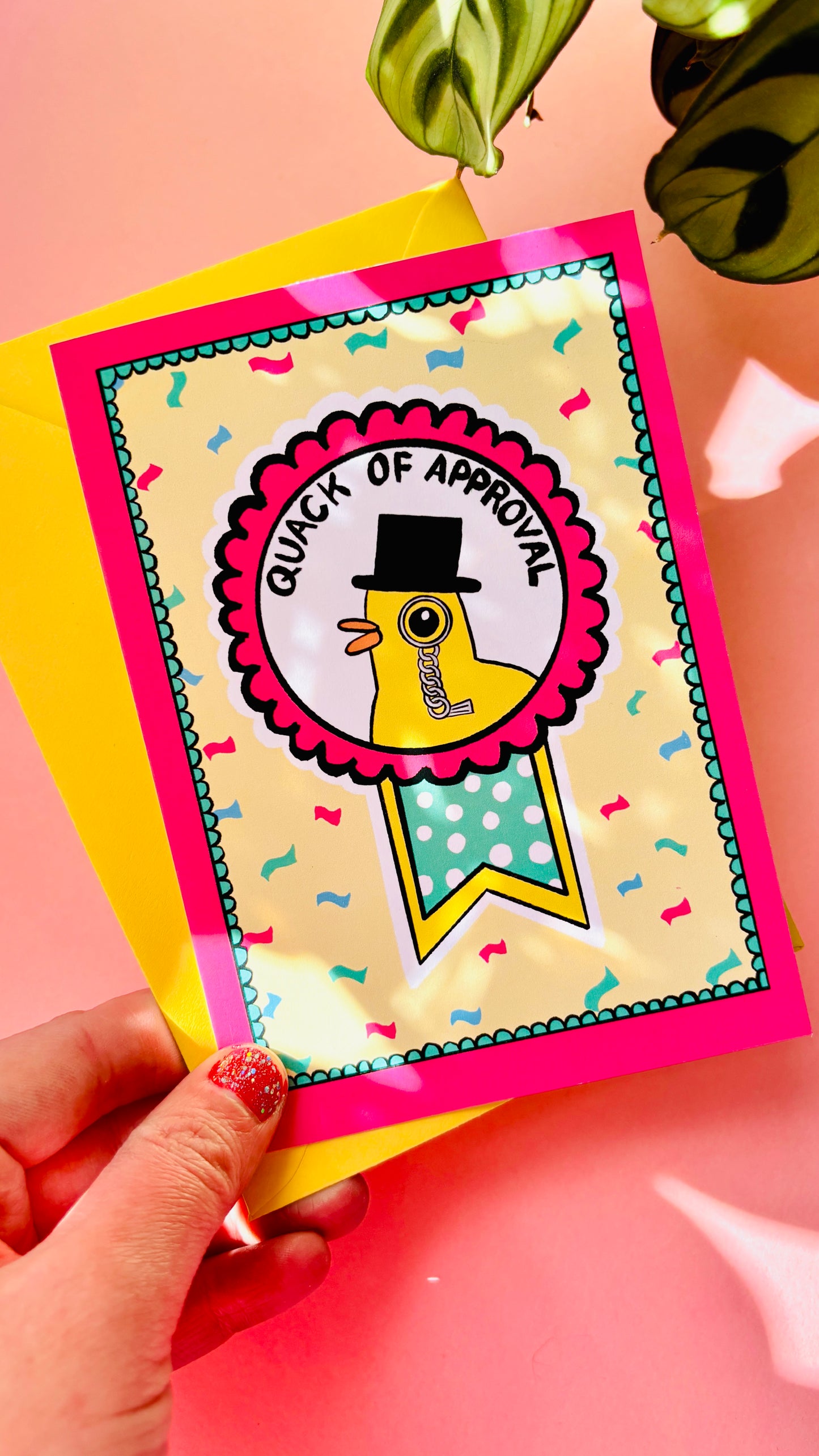 Funny duck quack of approval greetings card blank art card for well done, graduation, birthday