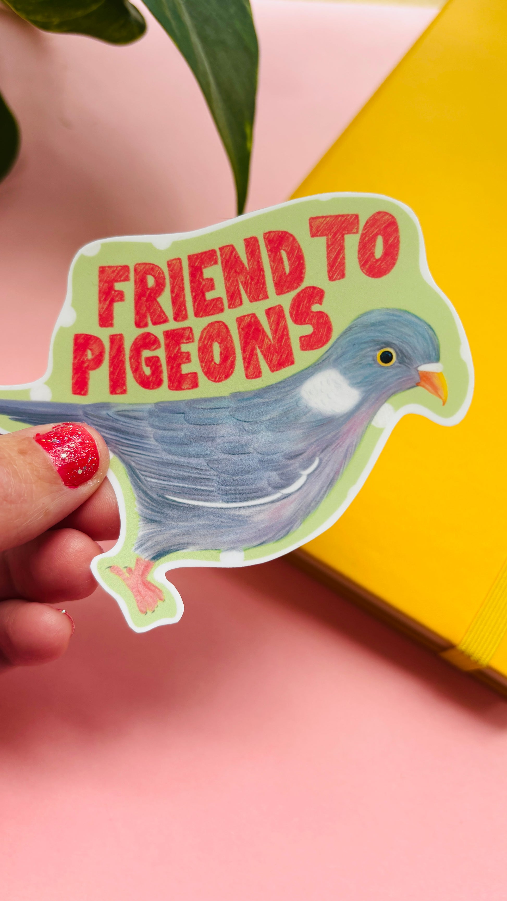 Pigeon gift waterproof sticker for nature lovers. An illustrated 10cm vinyl sticker. A 10cm sticker with a matte finish handmade in the uk