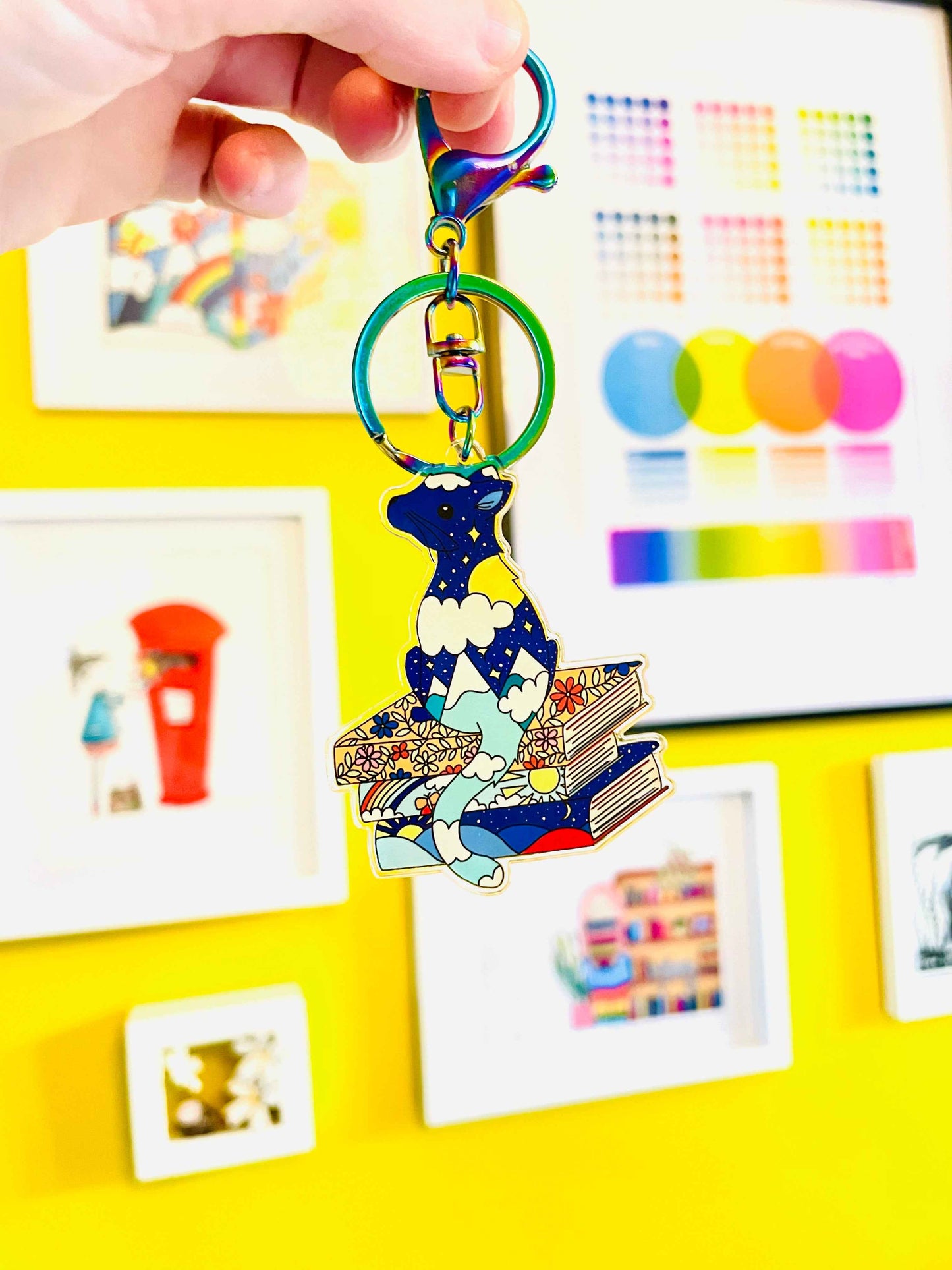 Starry Cat and Books Keyring