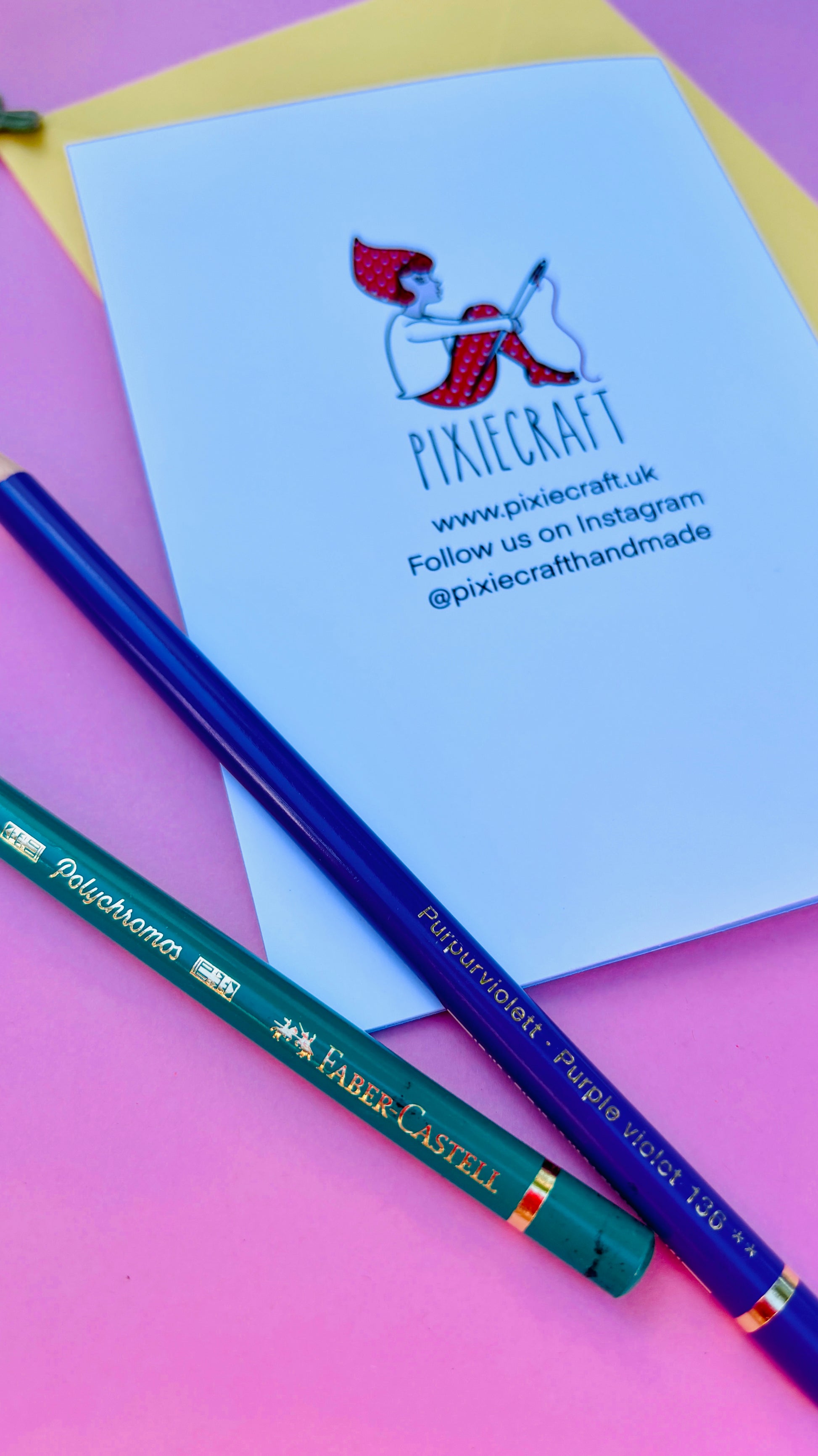 Reverse of card with Pixiecraft logo