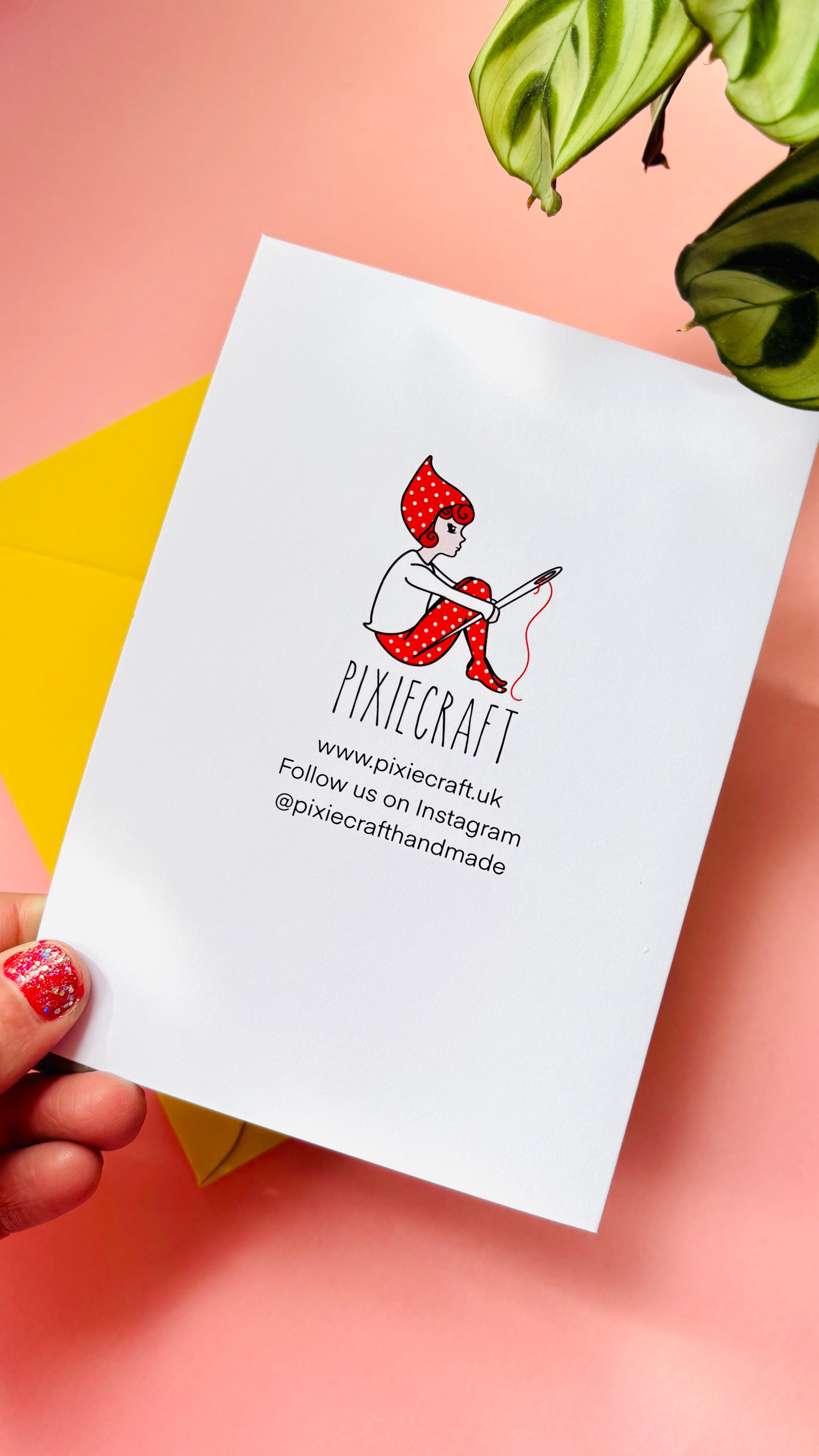 Reverse of card with Pixiecraft logo