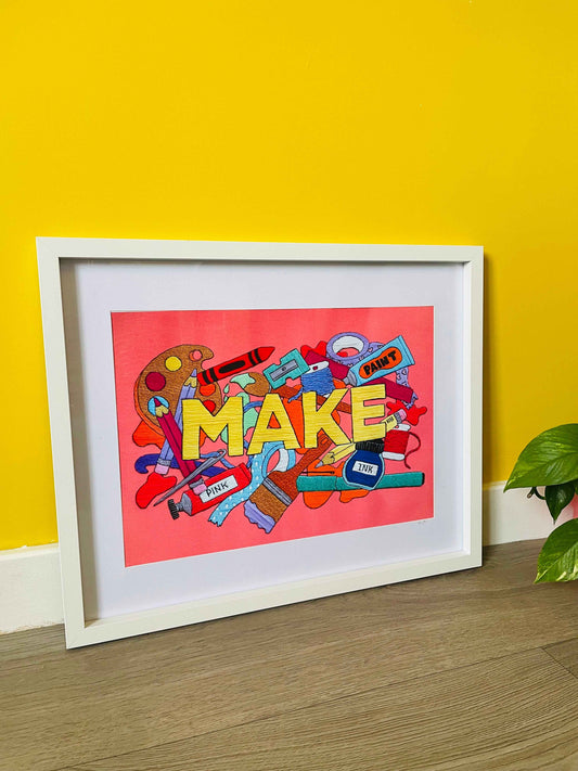 MAKE hand embroidery original art print