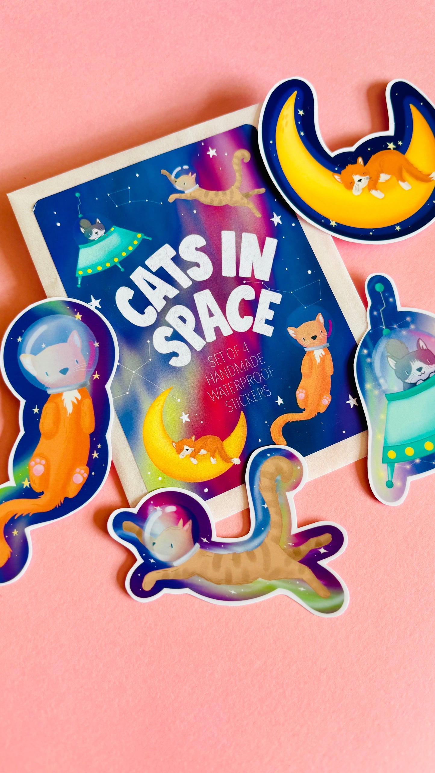 Cats in space vinyl waterproof stickers
