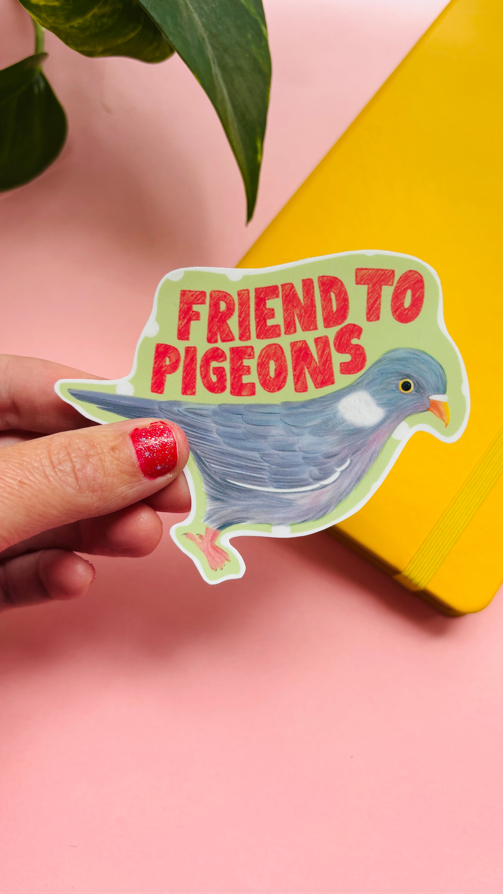 Pigeon gift waterproof sticker for nature lovers. An illustrated 10cm vinyl sticker. A 10cm sticker with a matte finish handmade in the uk