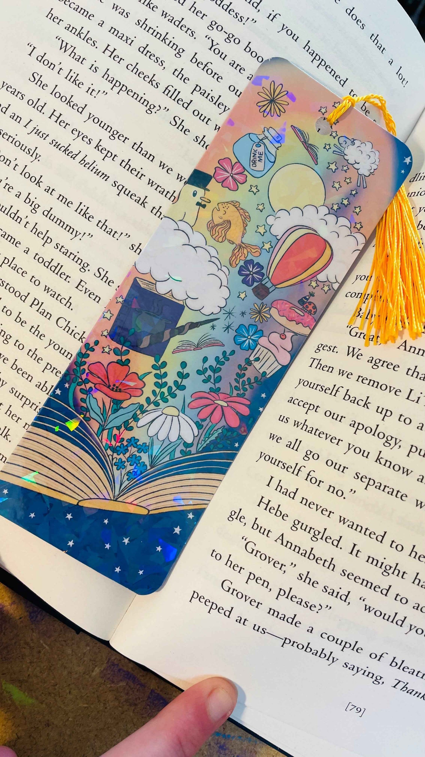Bookish Handmade Bookmark- Cute Holographic Bookmark with Tassel