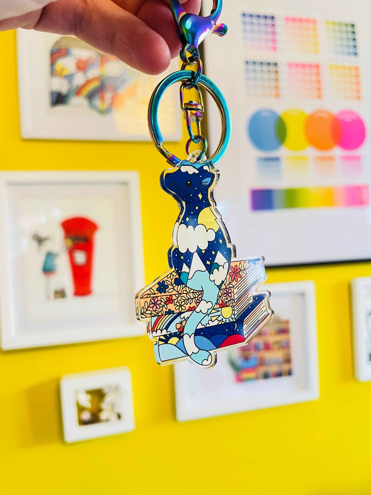 Starry Cat and Books Keyring