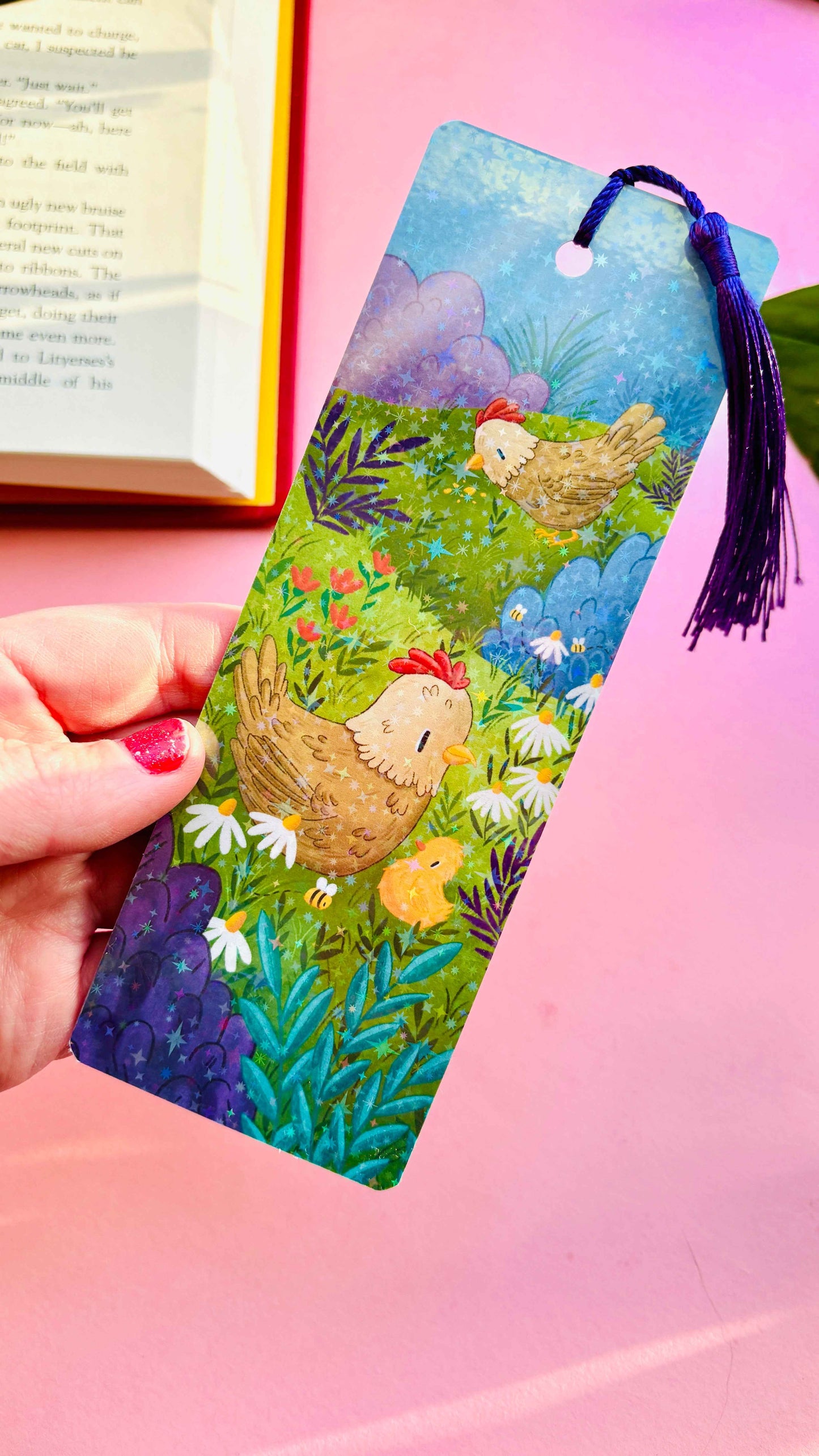Chicken Holographic Bookmark – Handmade Gift for Book Lovers