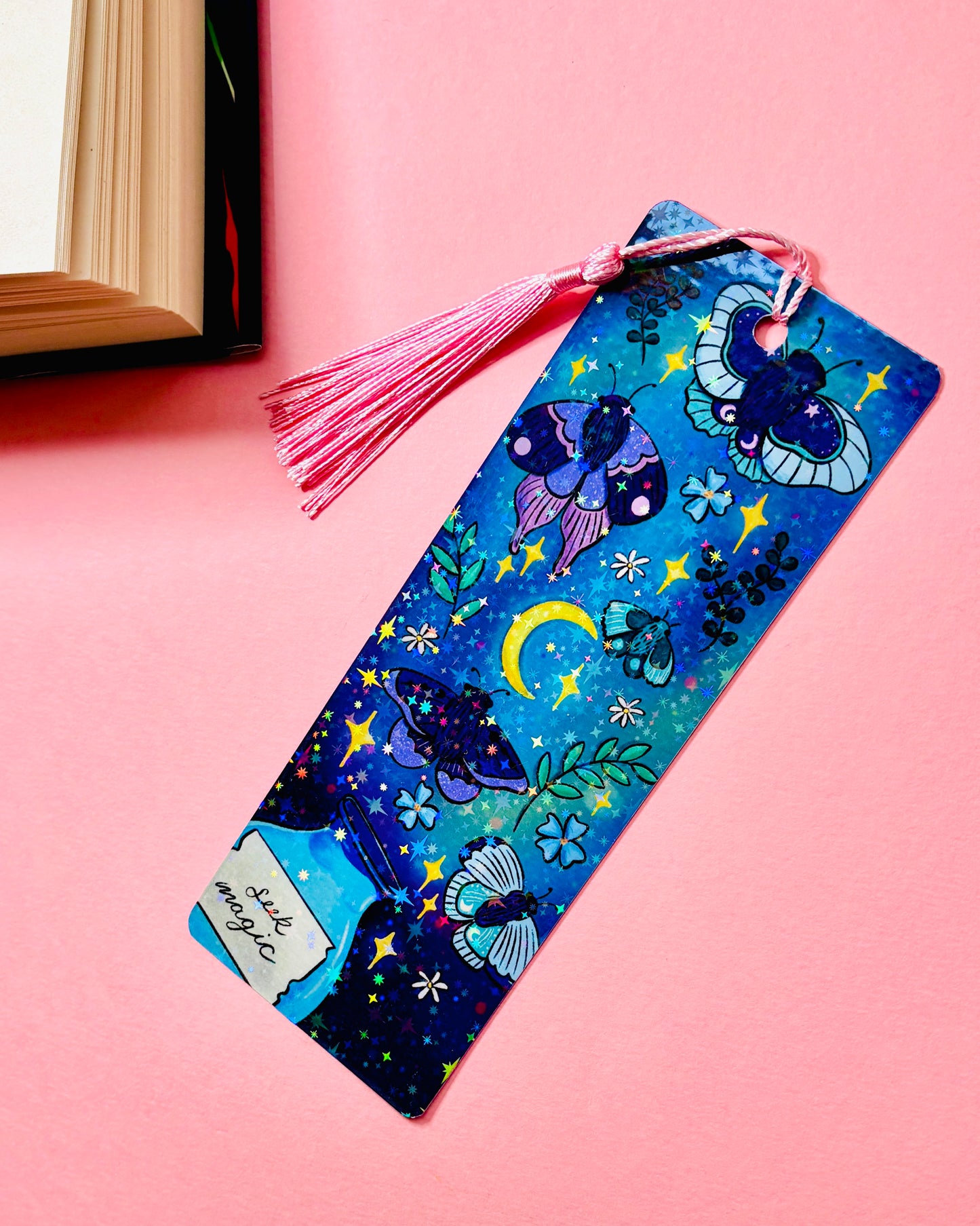 Magical witchy vibes moth art bookmark