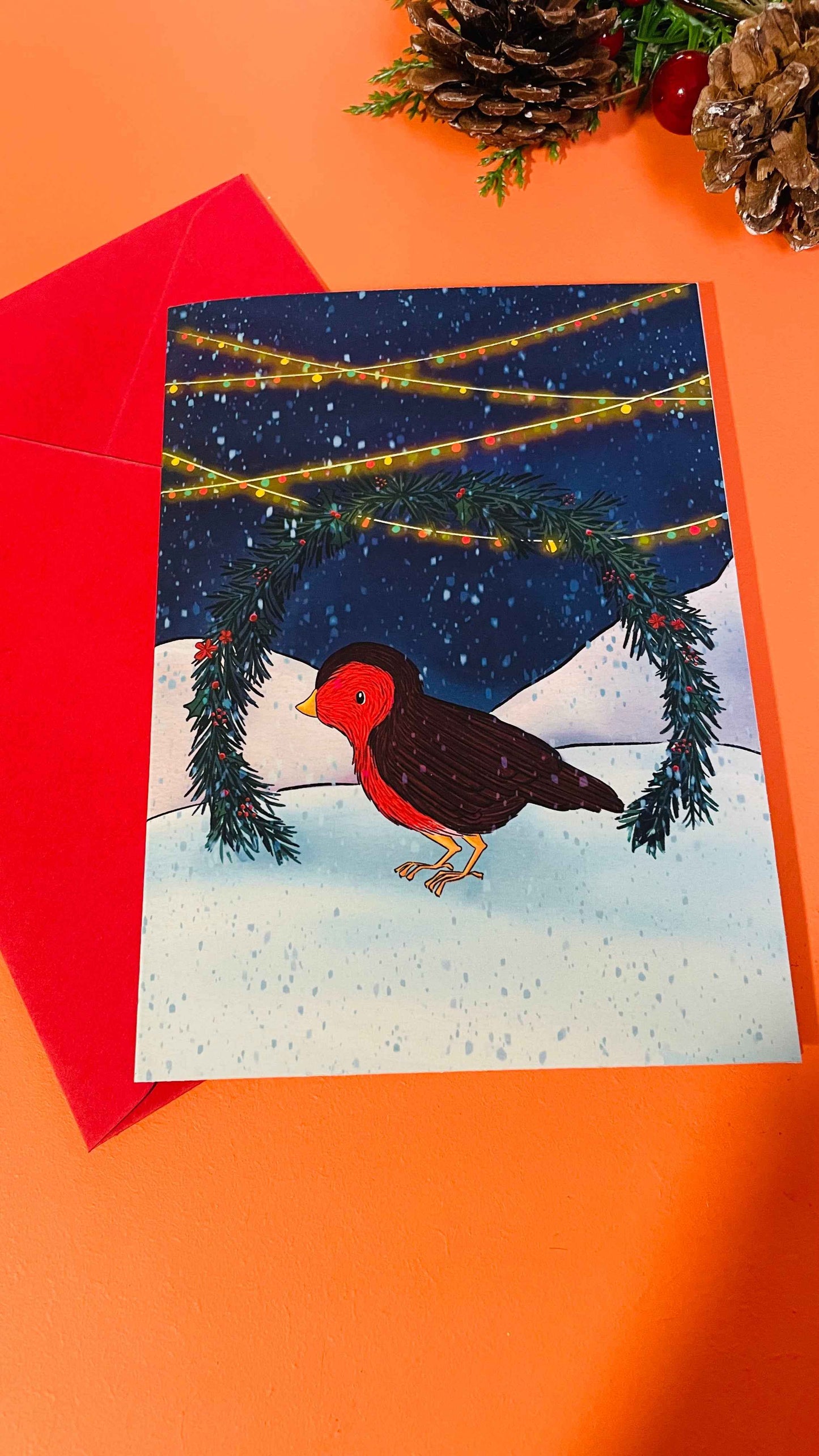 Snowy robin illustrated Christmas card