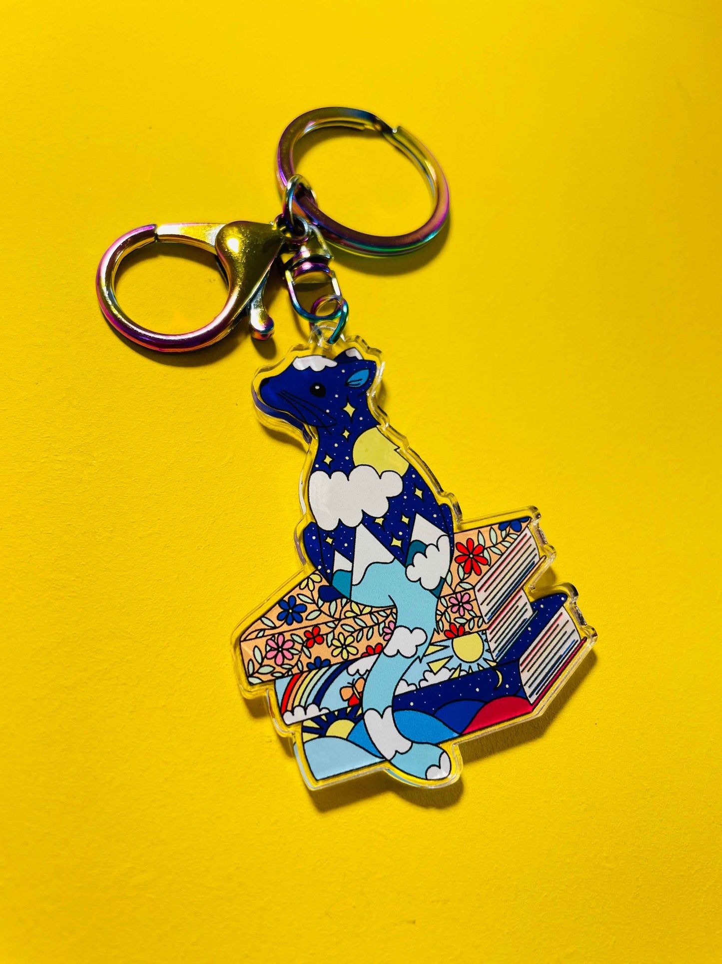 Starry Cat and Books Keyring