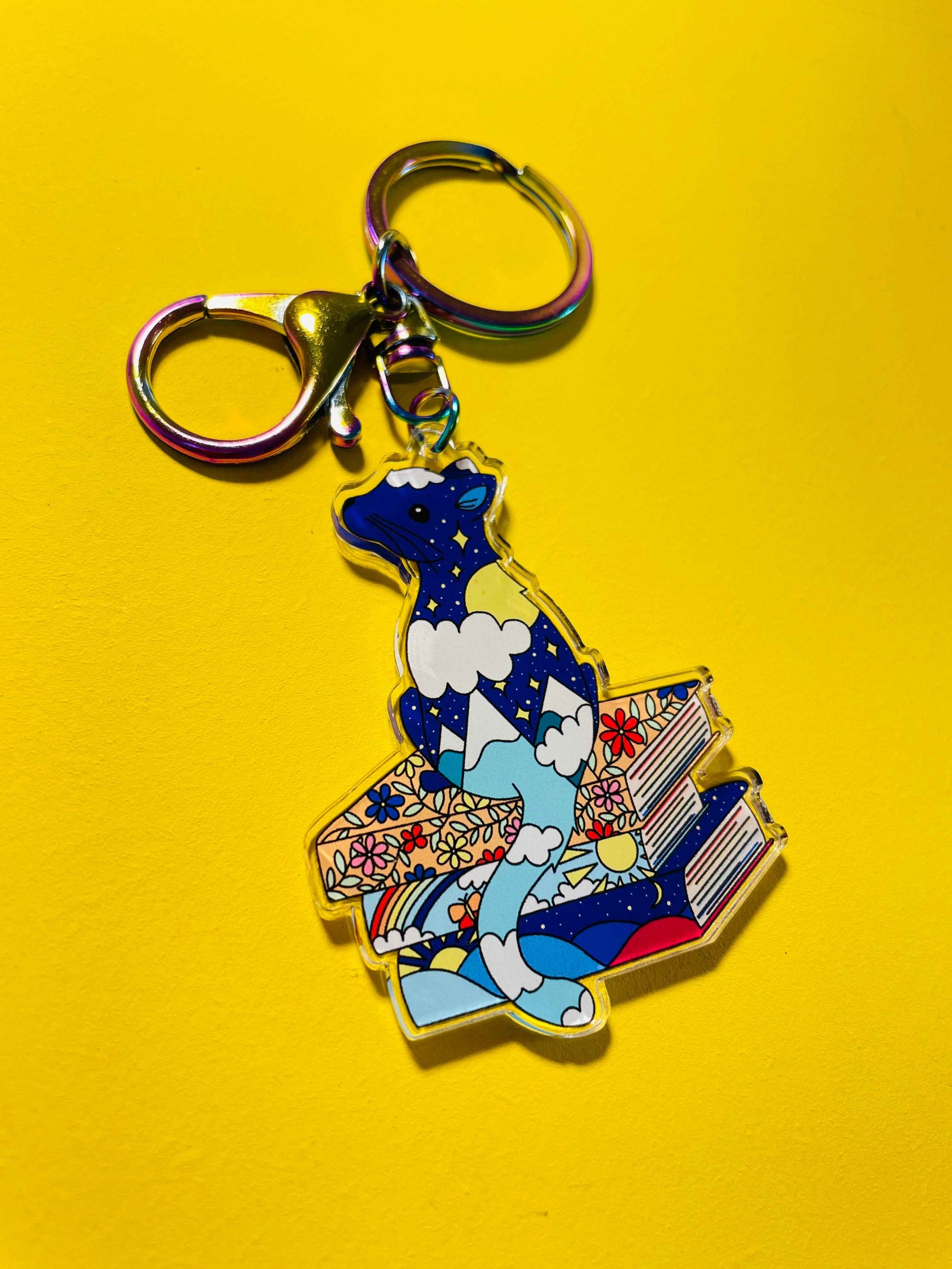 Starry Cat and Books Keyring