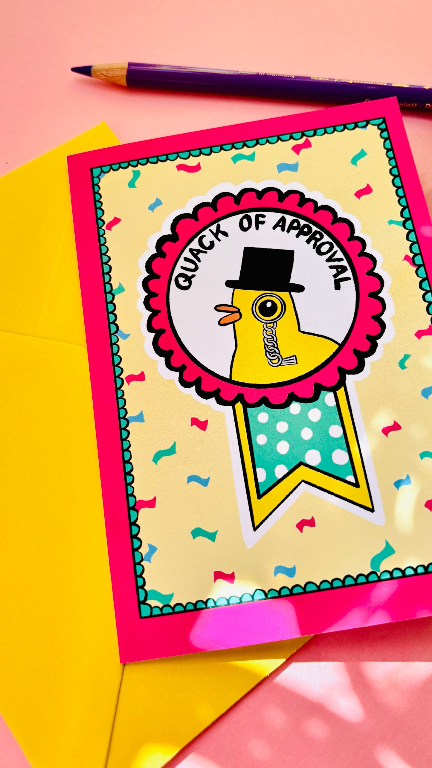 Funny duck quack of approval greetings card blank art card for well done, graduation, birthday