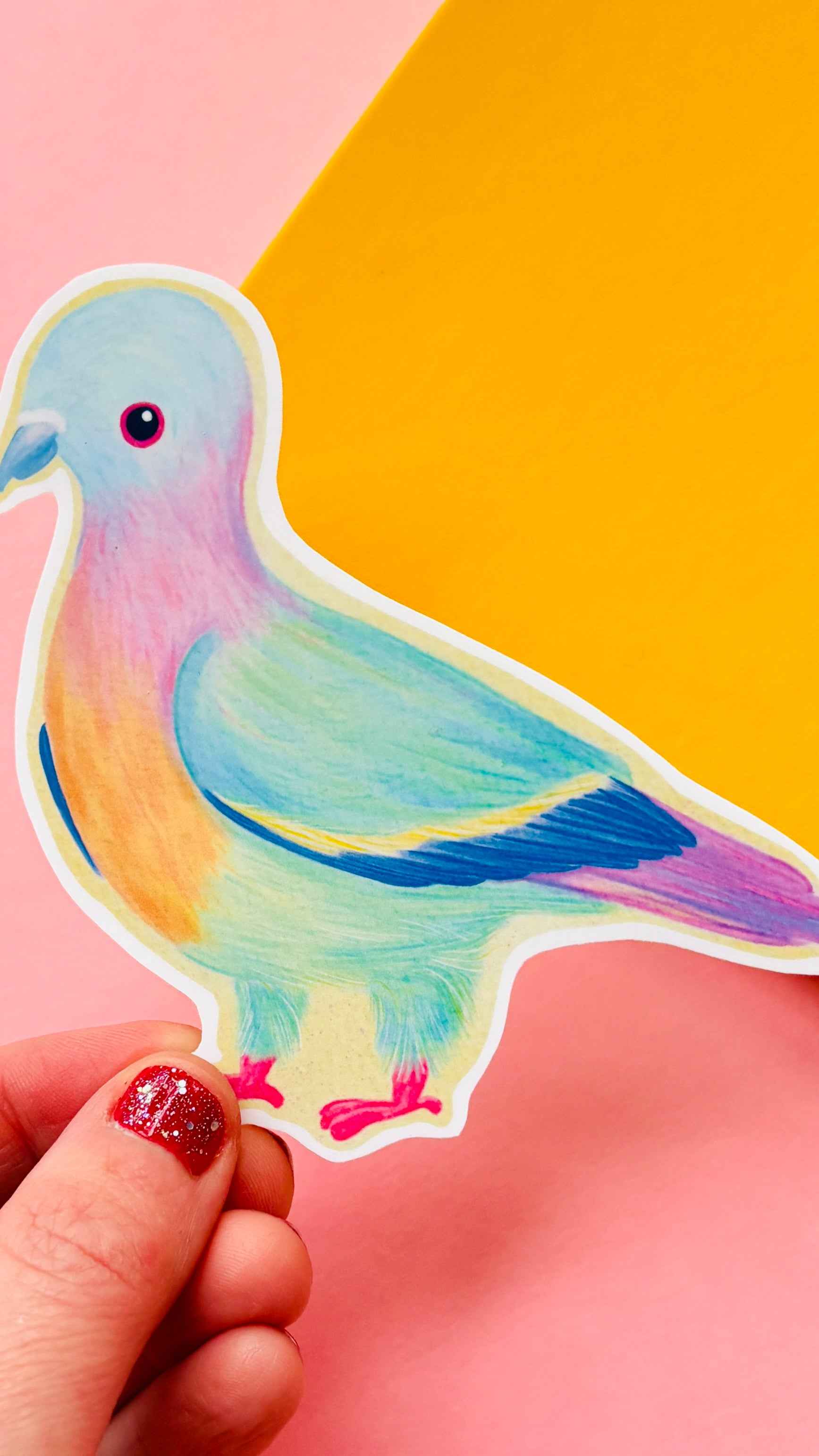 Pastel Pigeon Pink Necked Green Pigeon Vinyl Sticker