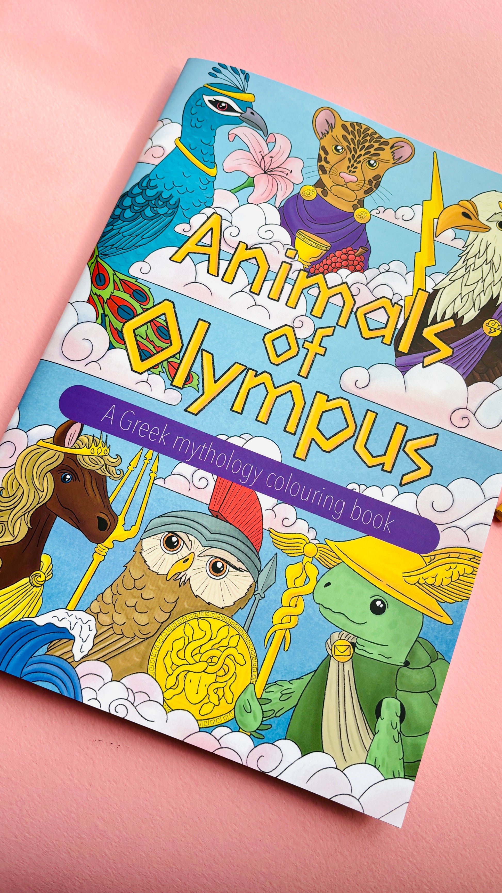 Animals of Olympus: A Greek Mythology Colouring Book for adults and kids with hand drawn colouring pages, single sided, heavy weight paper. This educational colouring book is great for home educators and homeschoolers.