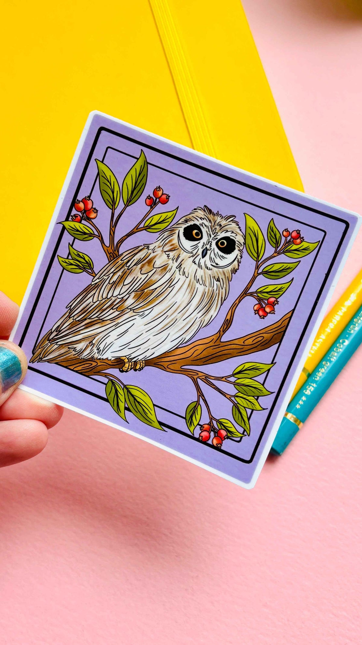 Short Eared Owl Illustrated Waterproof Sticker- Nature Stationery