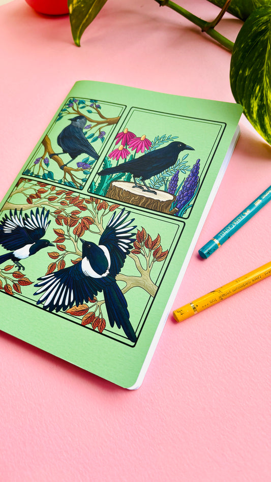 A5 Corvids Blank Notebook- Illustrated Nature Stationery