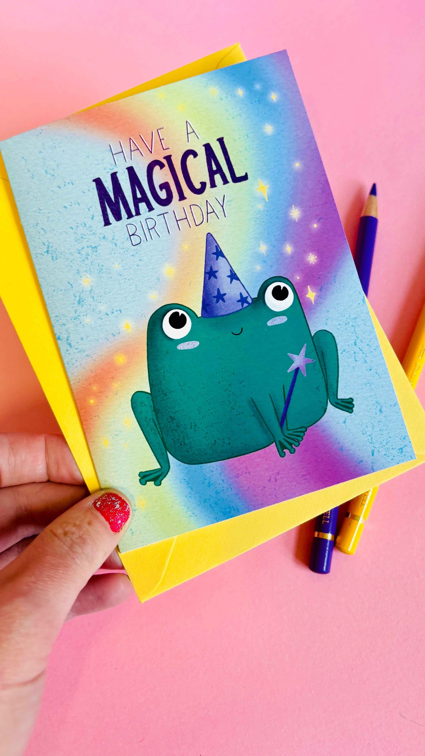 Magical Birthday Frog Handmade Cute, Rainbow Birthday Card