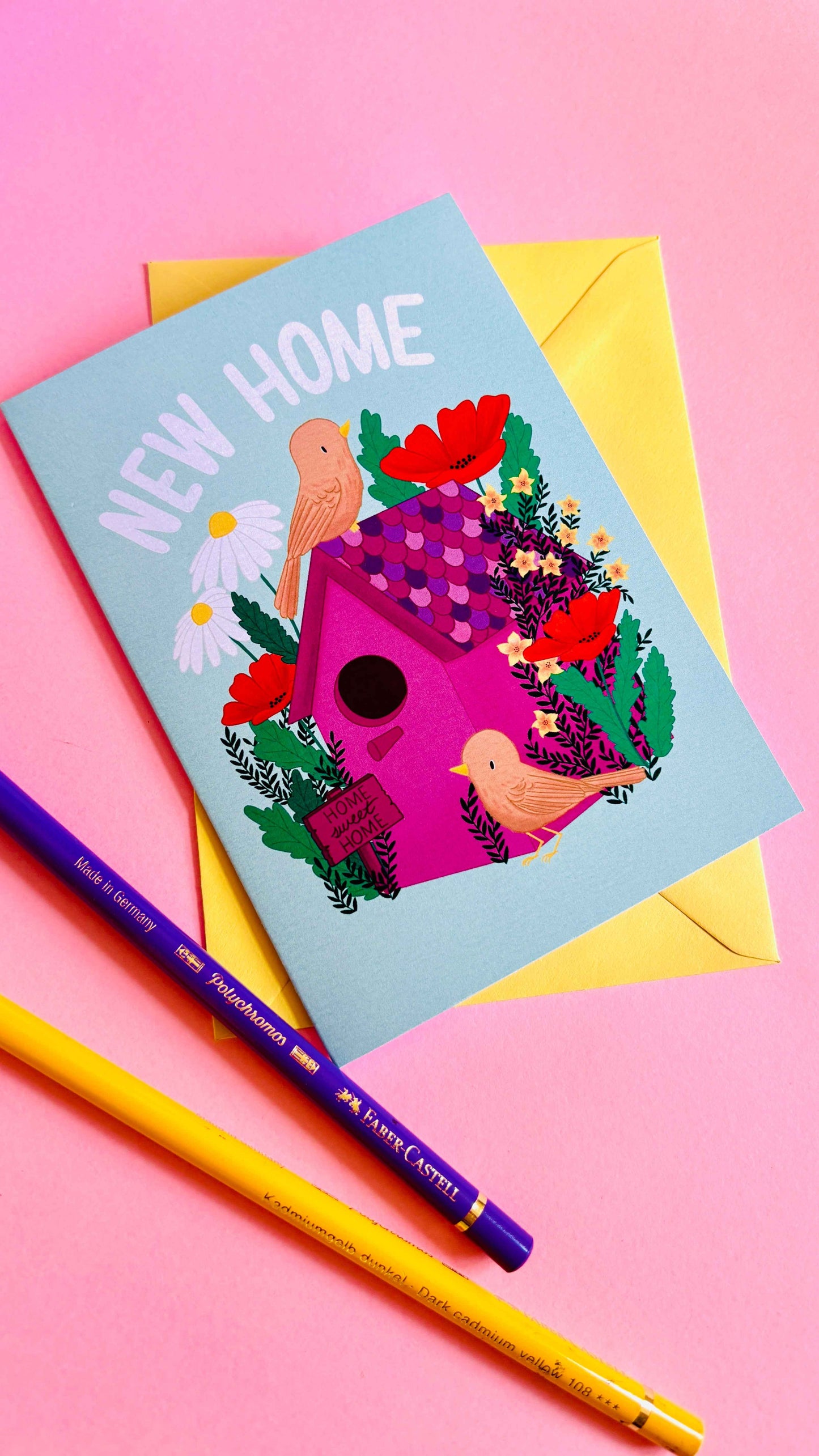 New Home Card- Cute and Colourful Handmade Floral Birdhouse Greetings Card