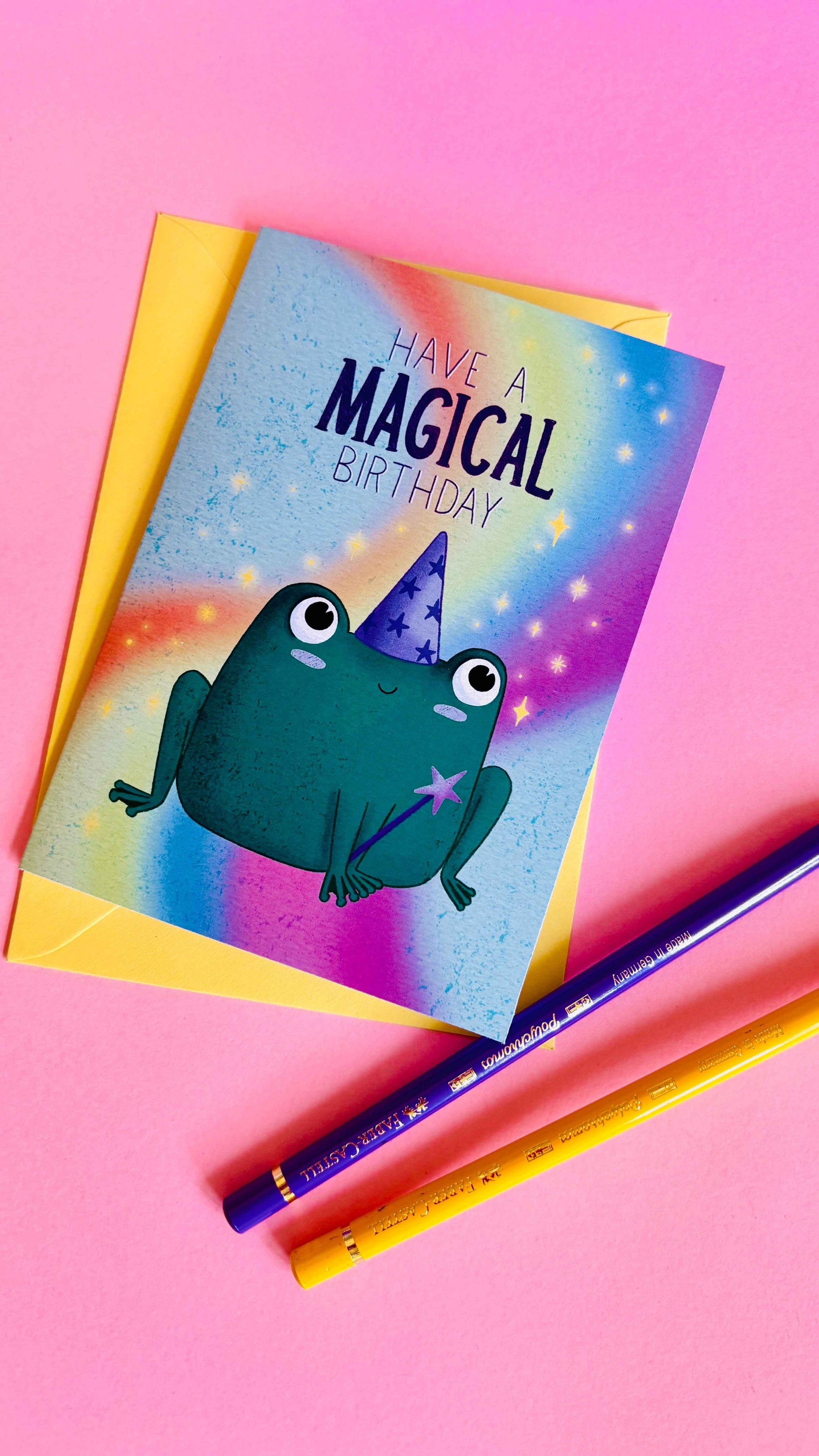 Magical Birthday Frog Handmade Cute, Rainbow Birthday Card