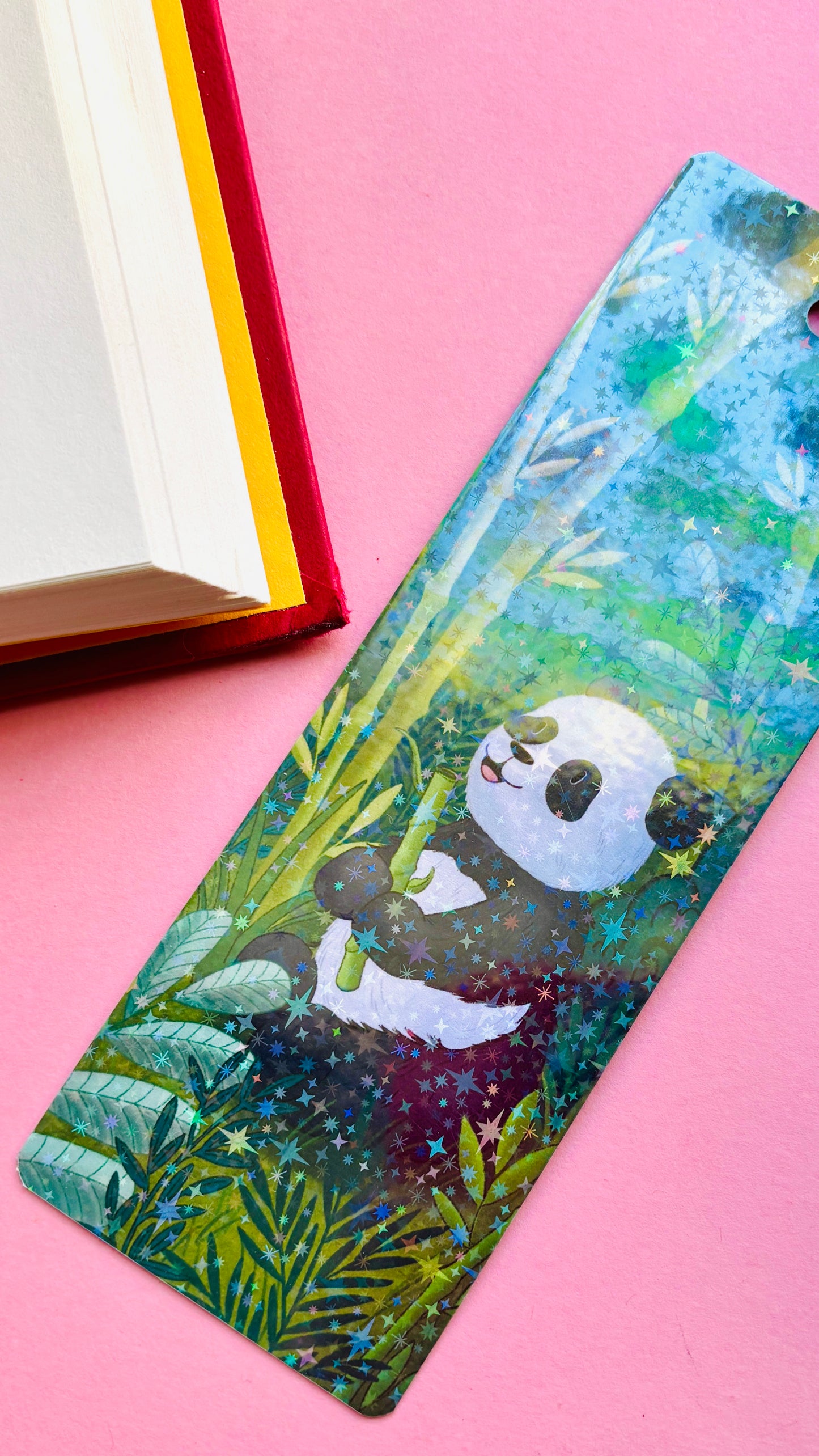 Panda stationery handmade bookmark with holographic finish