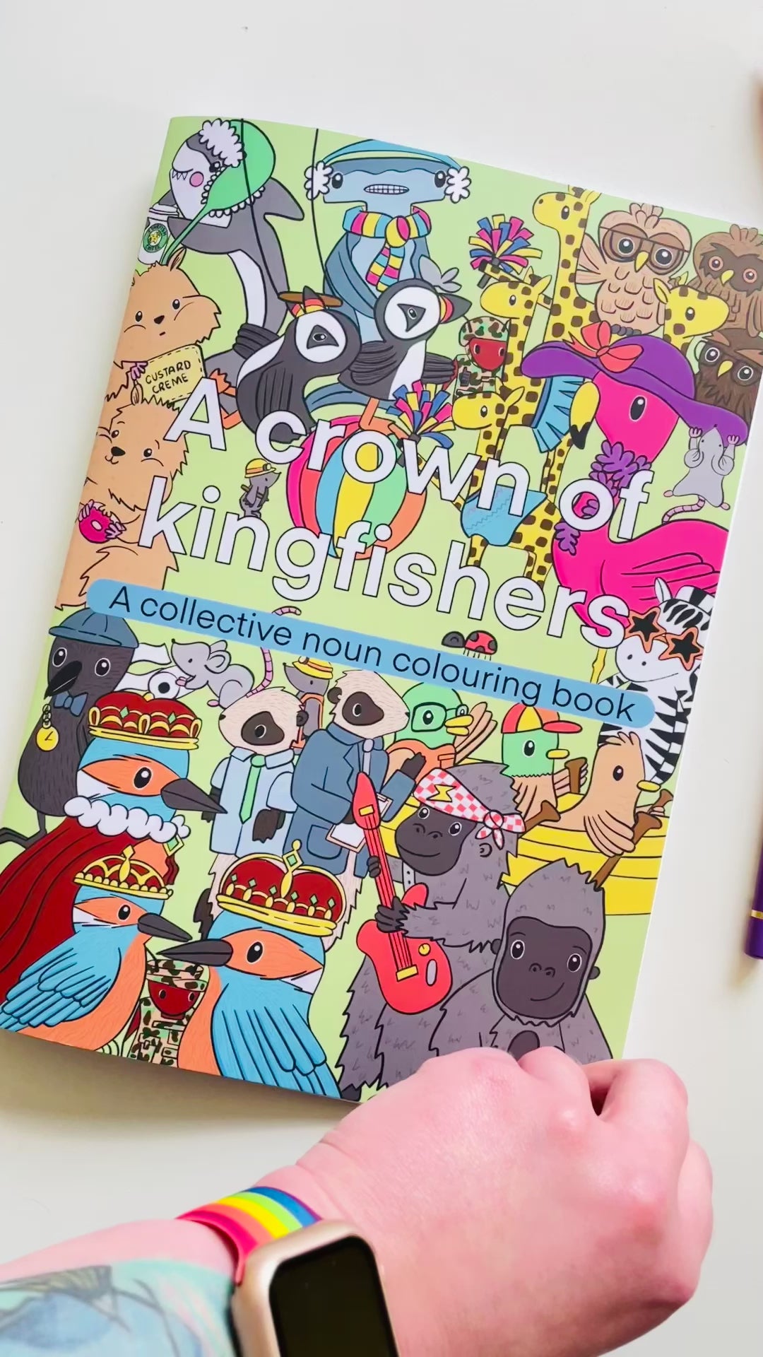 A crown of kingfishers: A collective noun hand drawn colouring book shows different groups representing their collective nouns of animals drawn by hand - Pixiecraft