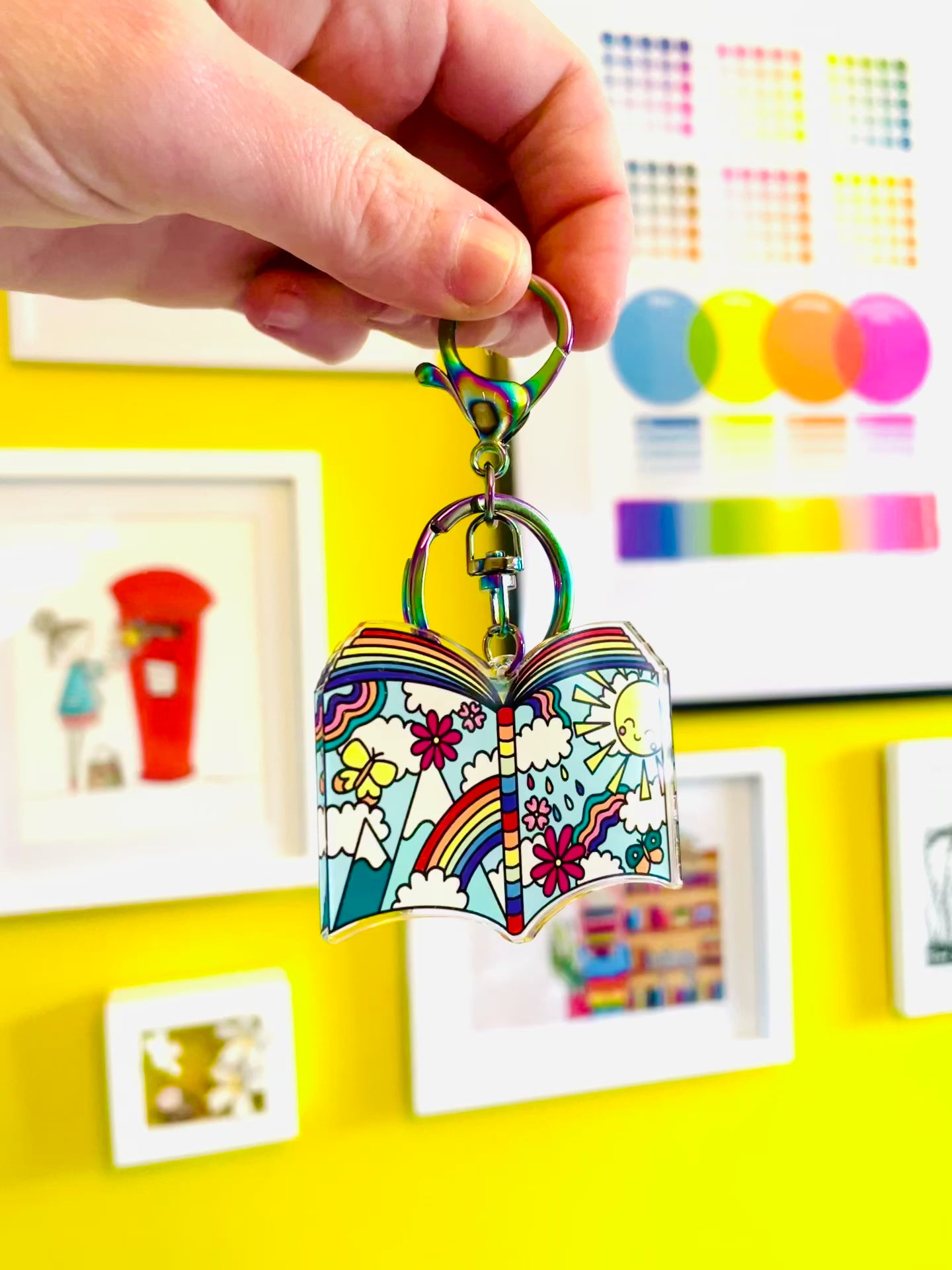 Colourful rainbow illustrated book keyring