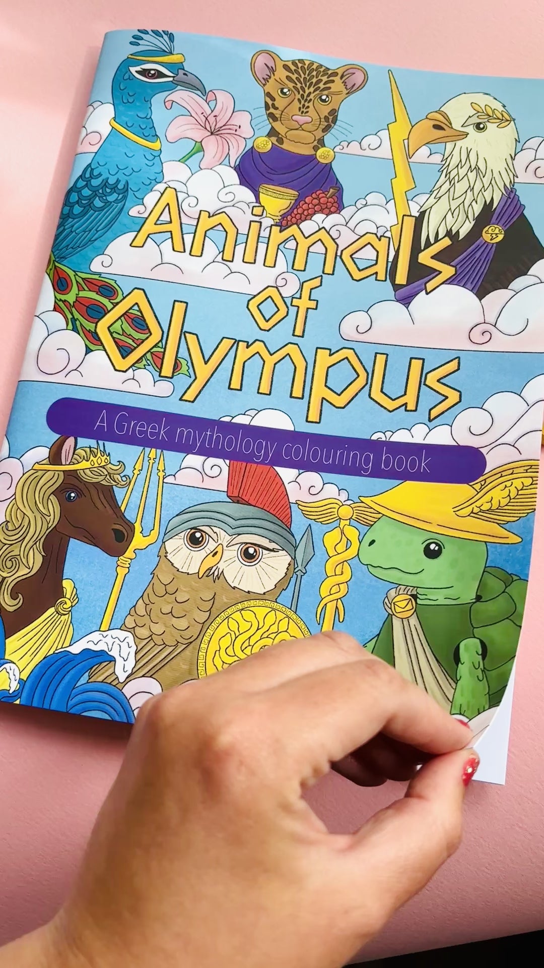 Animals of Olympus: A Greek Mythology Colouring Book for adults and kids with hand drawn colouring pages, single sided, heavy weight paper. This educational colouring book is great for home educators and homeschoolers.