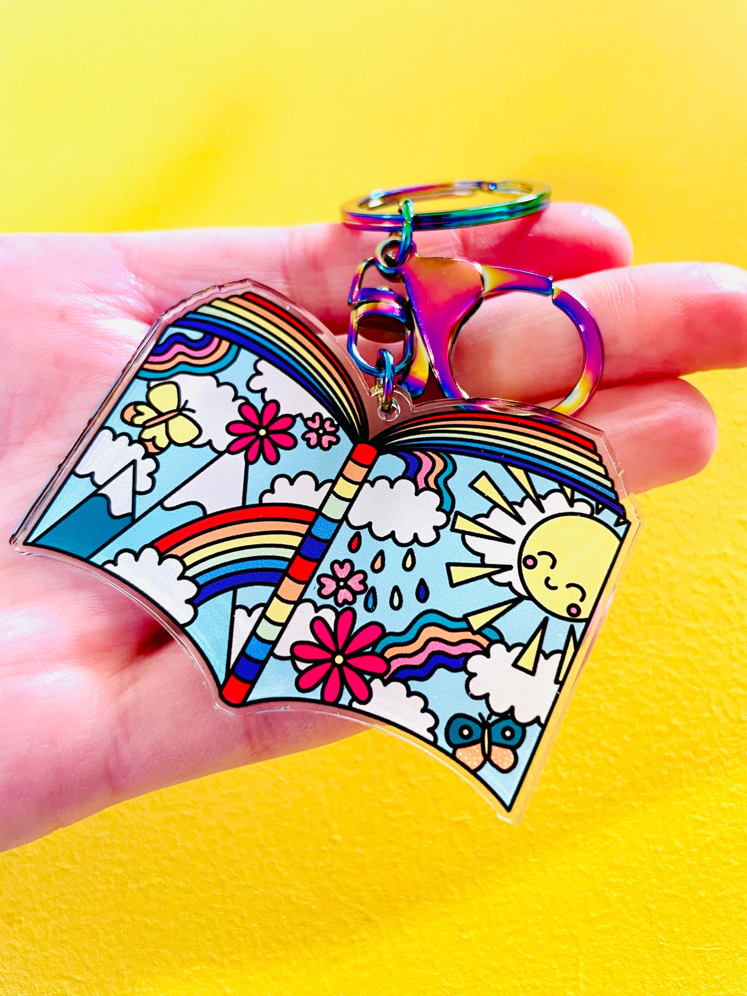 Colourful rainbow book keyring