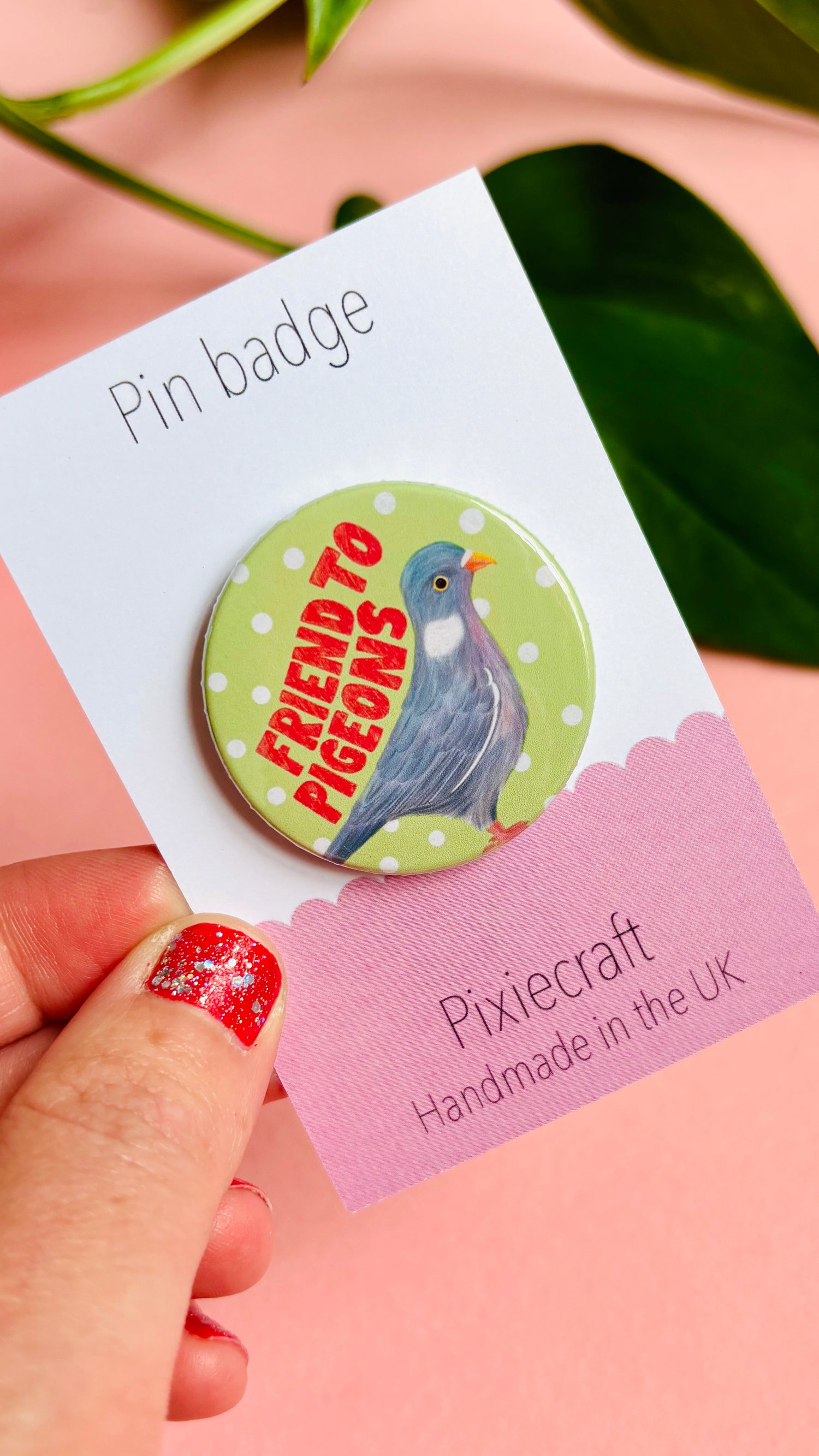 Handmade cute pigeon badge