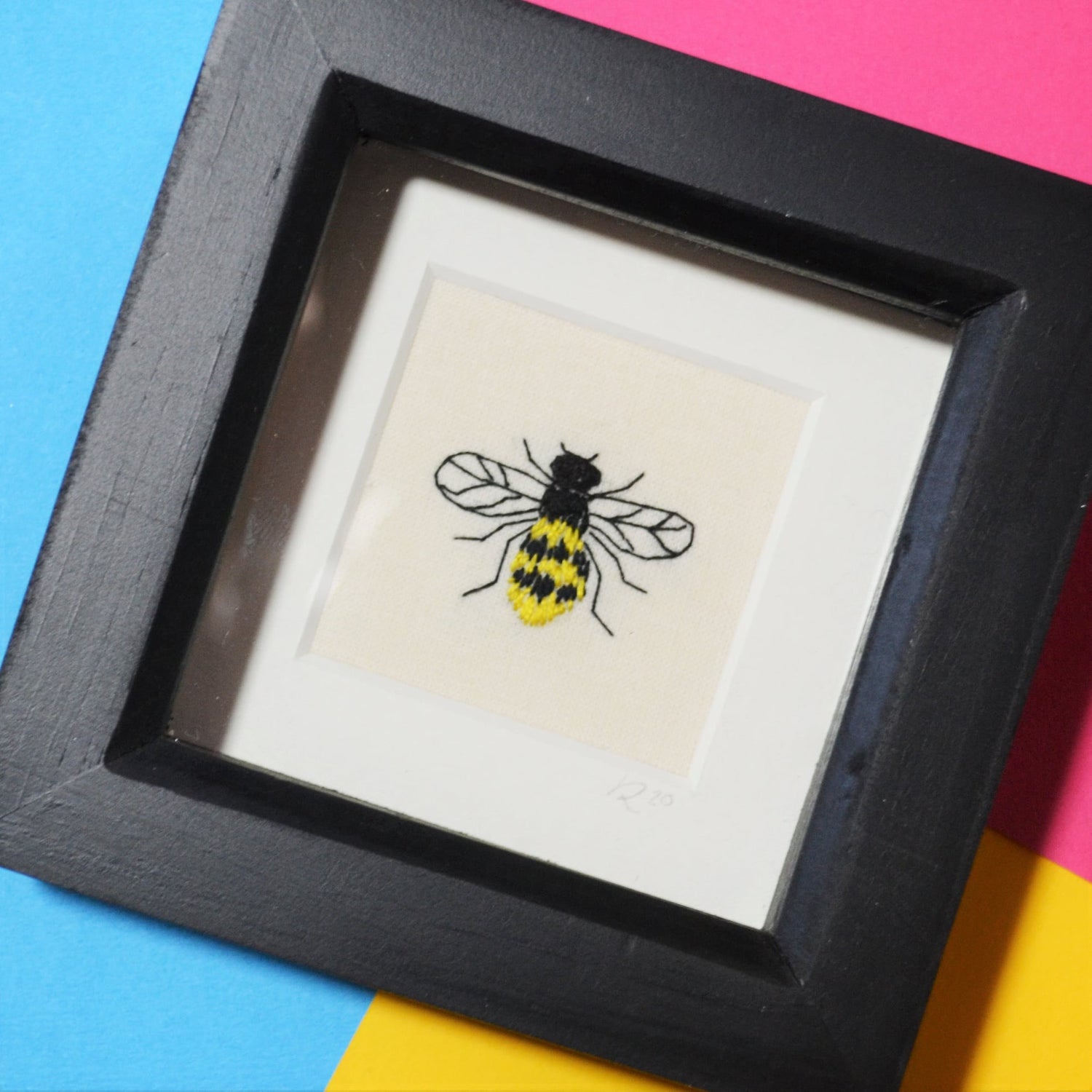 Hand embroidered bee framed artwork