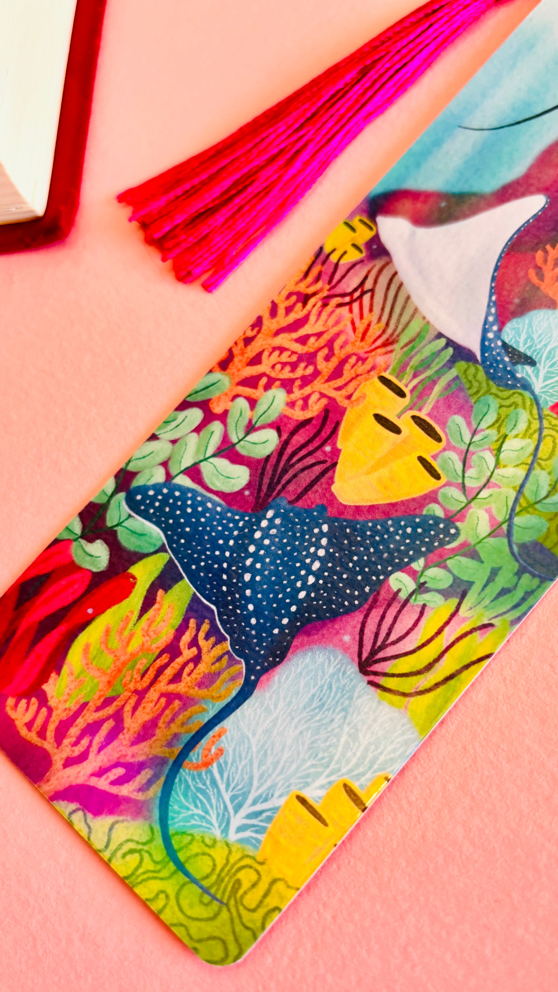Coral Reef Manta Ray illustrated Art bookmark for Ocean and Nature Lovers - Pixiecraft