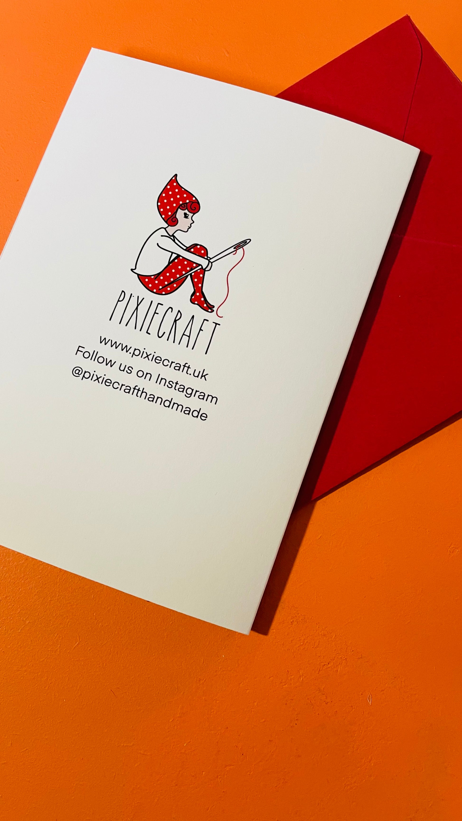 Reverse of card with Pixiecraft logo