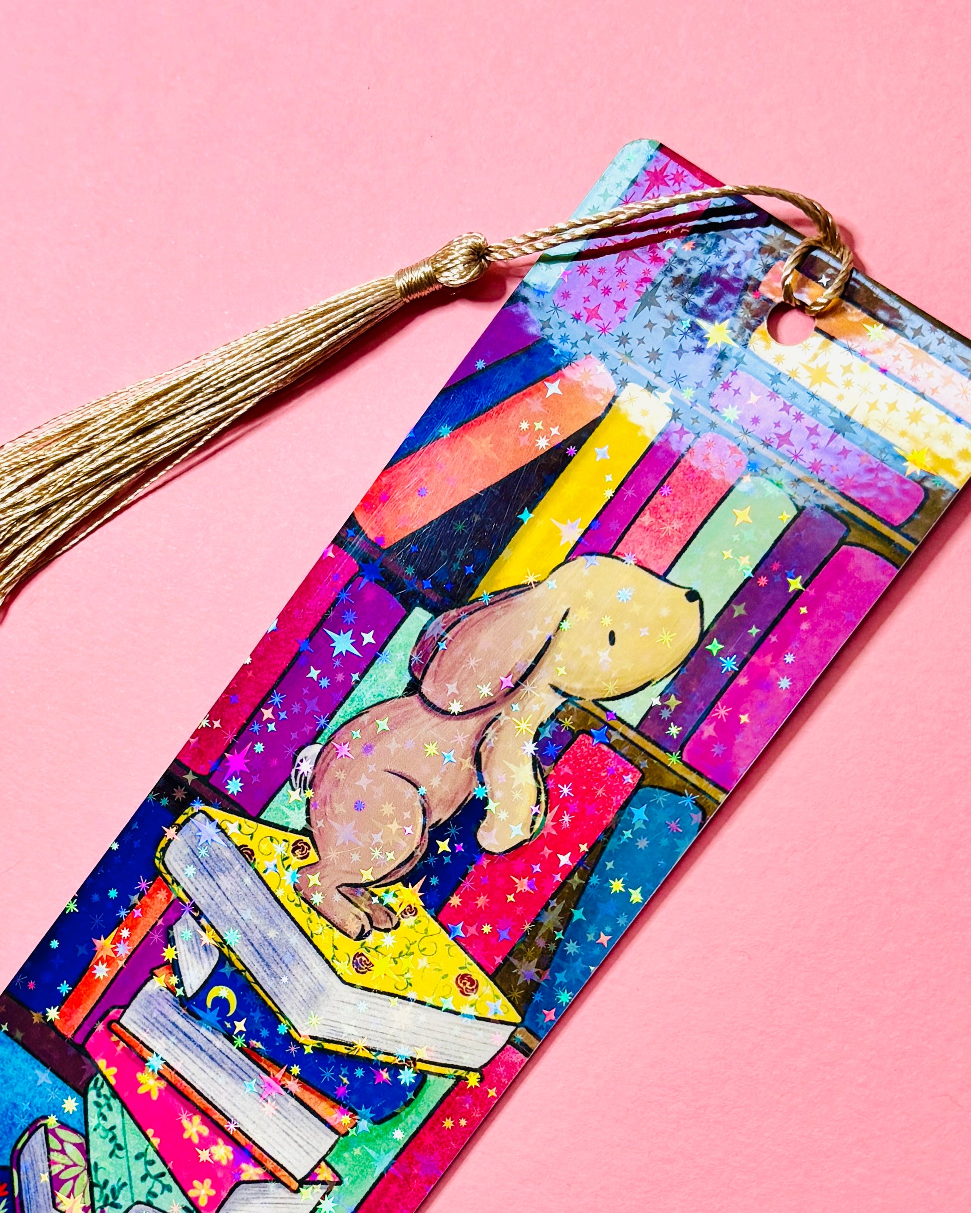 Library Bunny Rainbow Holographic Bookmark - Pixiecraft