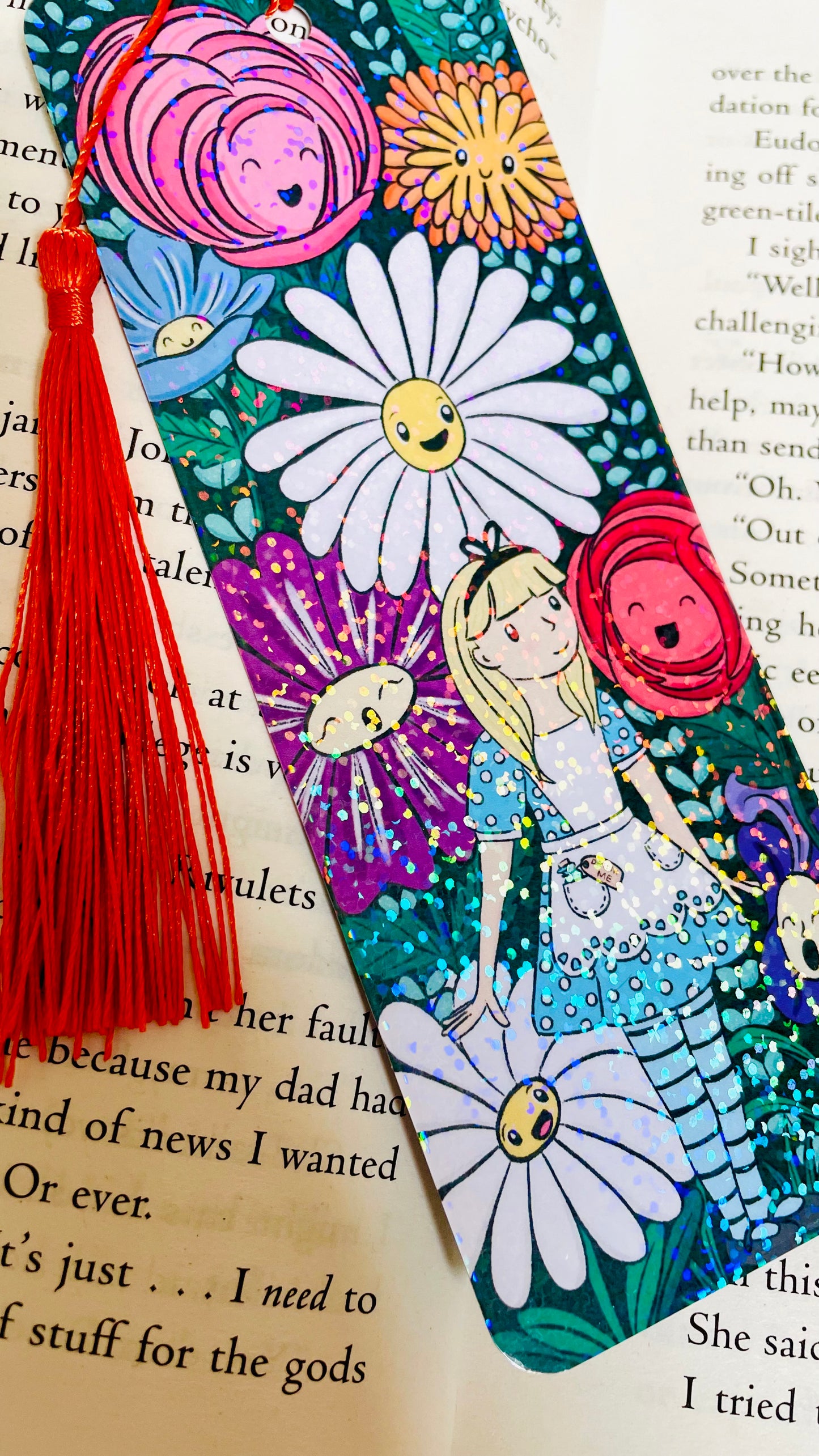 Alice and the flowers illustrated bookmark 