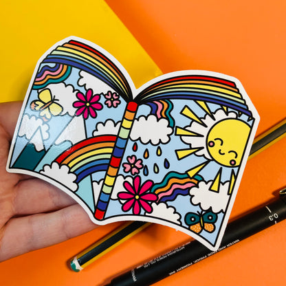 The Magic of a Book 10cm Rainbow Vinyl Sticker