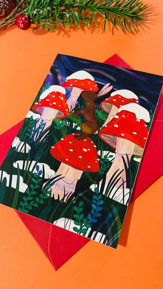 Between the toadstools Illustrated Christmas Card