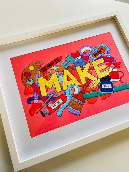 MAKE hand embroidery original art print