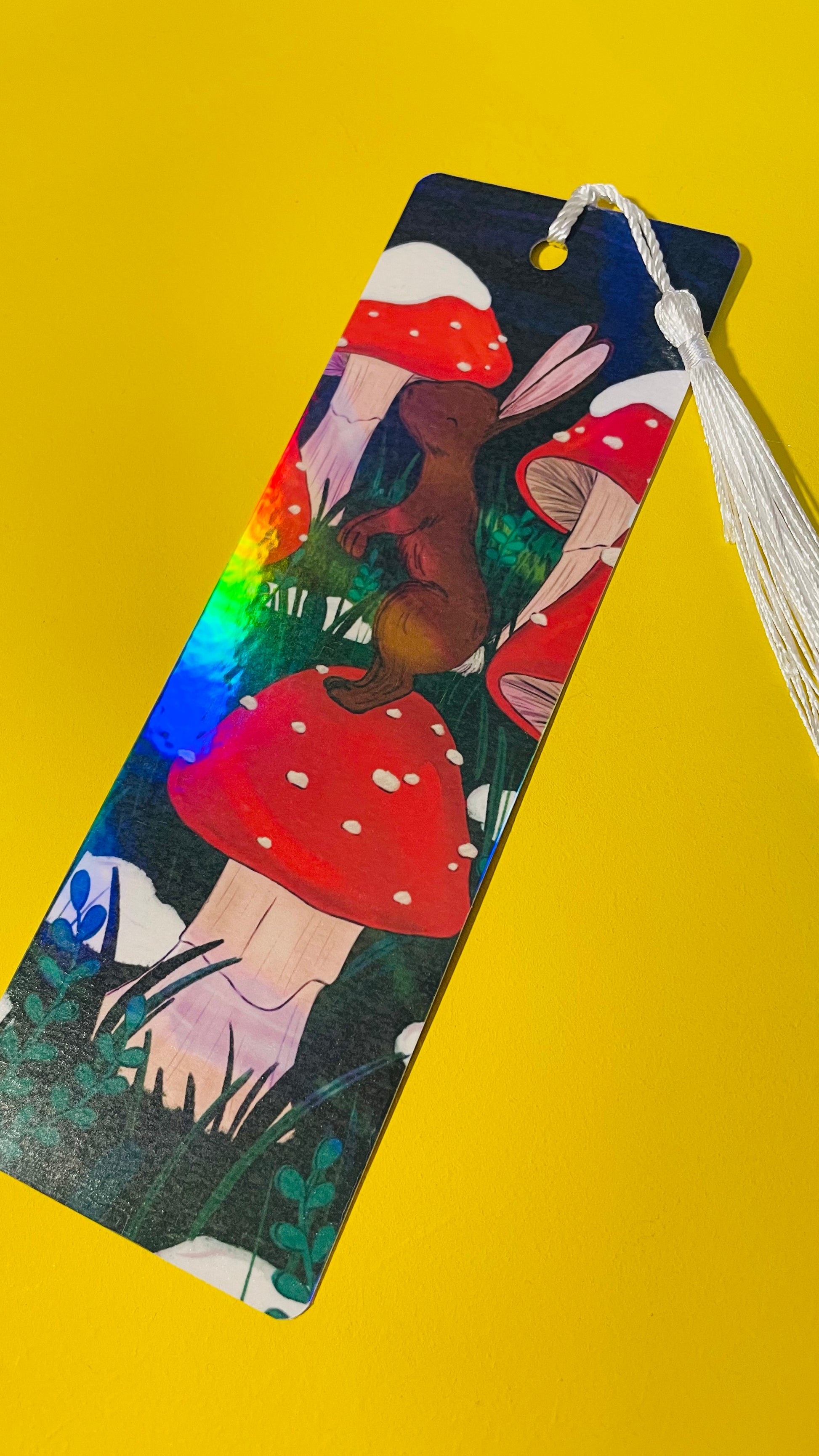 Rainbow bunny holographic bookmark 