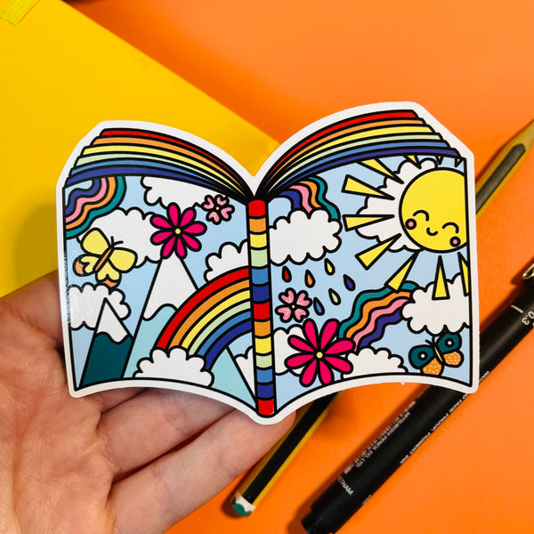 The Magic of a Book 10cm Rainbow Vinyl Sticker