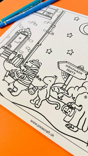 FREE Halloween party illustrated colouring page