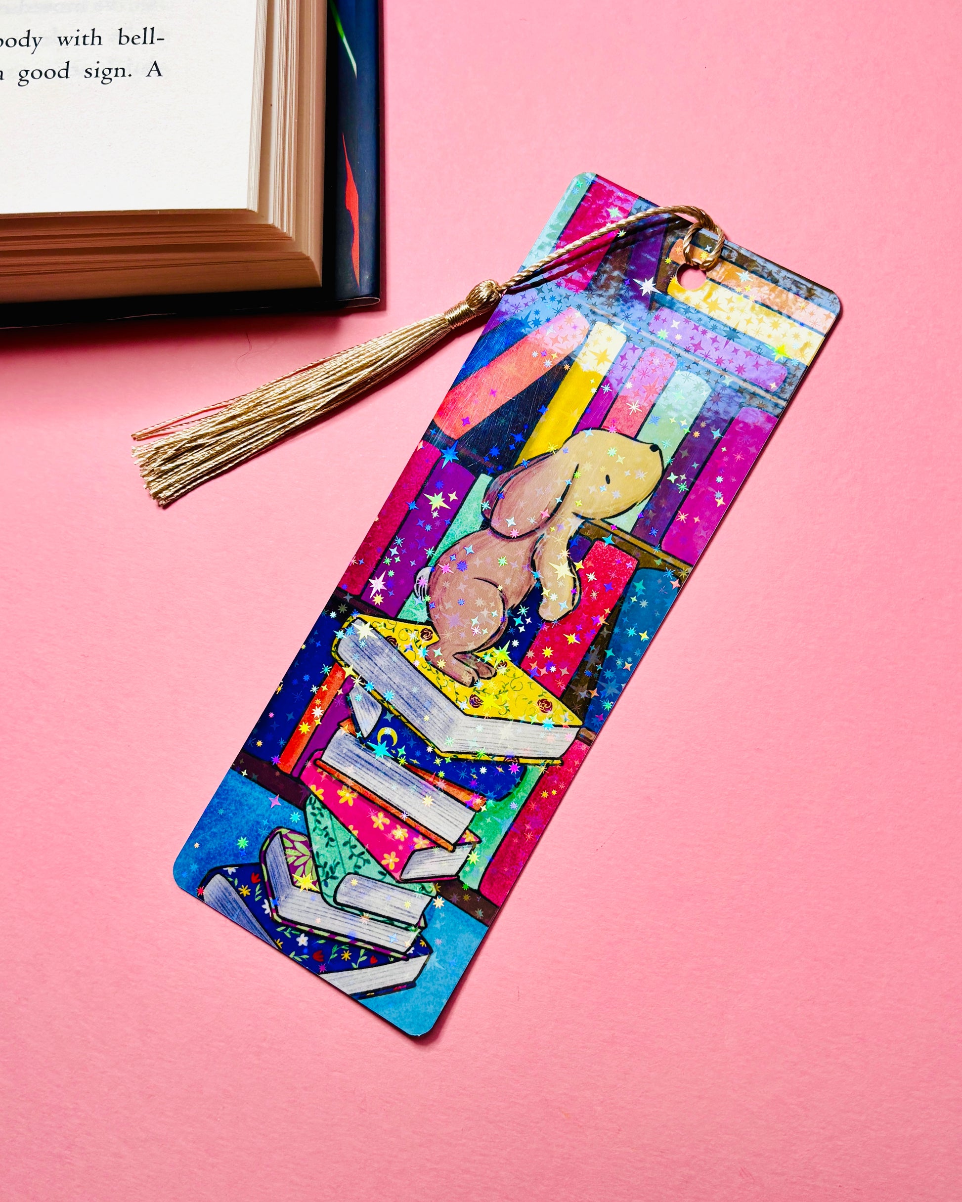 Illustrated library bunny bookmark