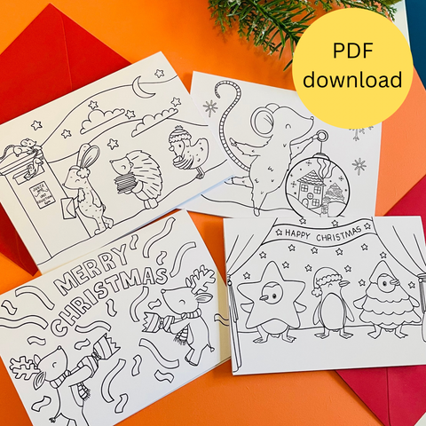 Digital download Christmas colour your own cards: set of four