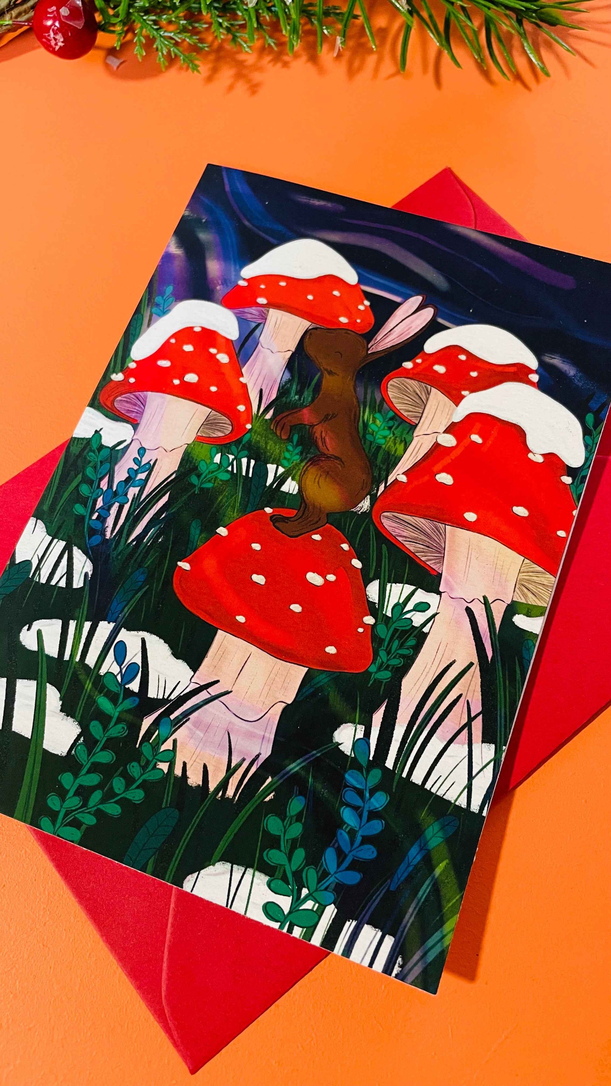 Between the toadstools Illustrated Christmas Card