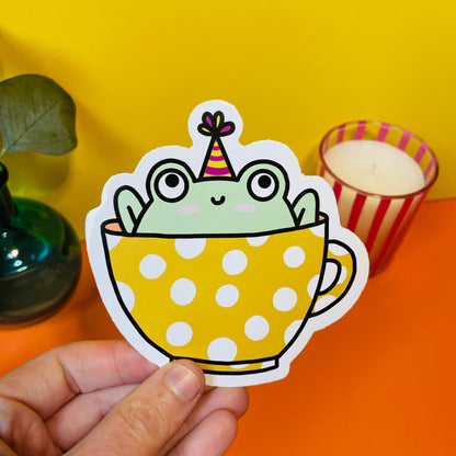 Tea Party Frog in a Party Hat Sticker